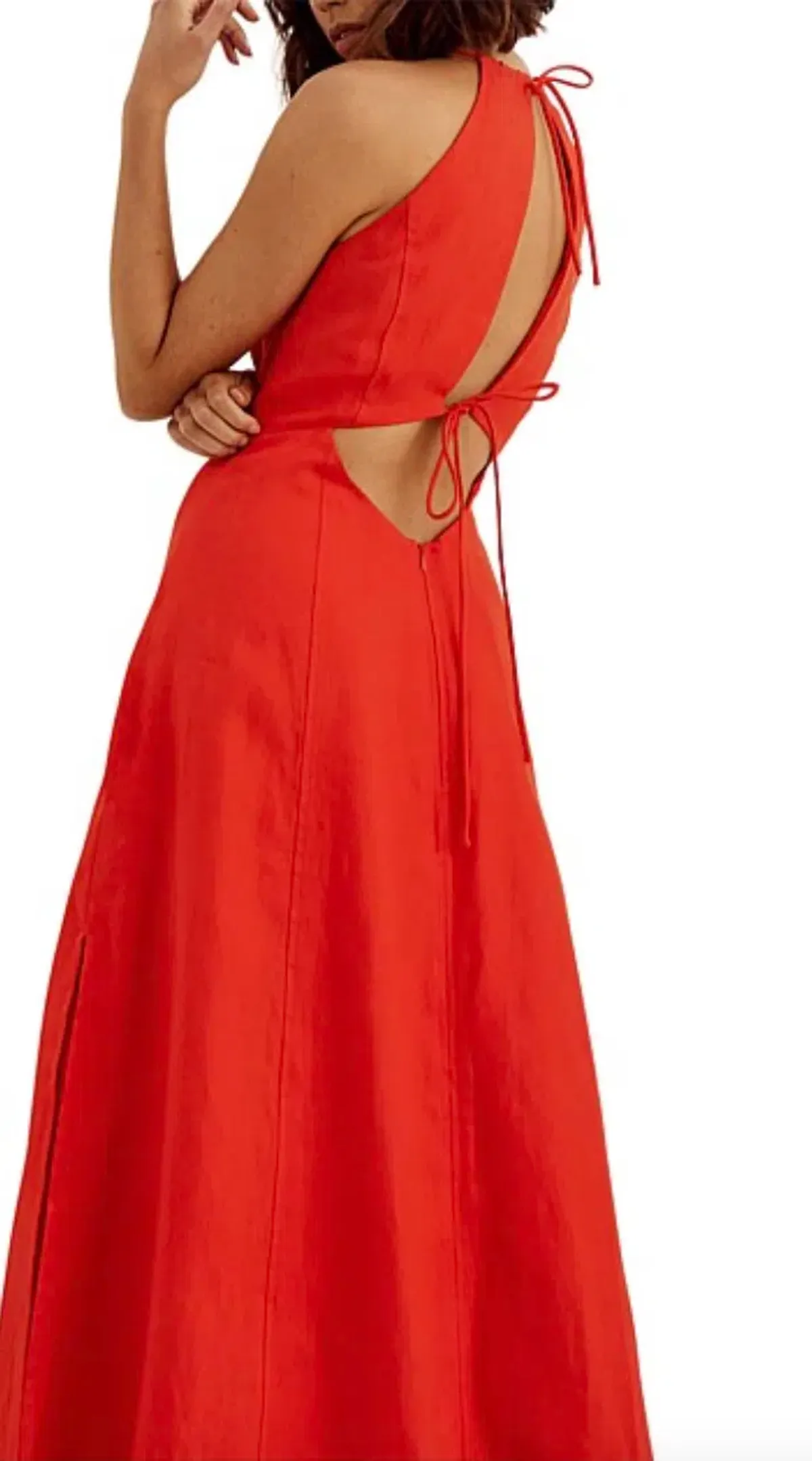 Sovere Relish Washed Linen Halter Midi Dress Solar Red Size 8 - Image 4