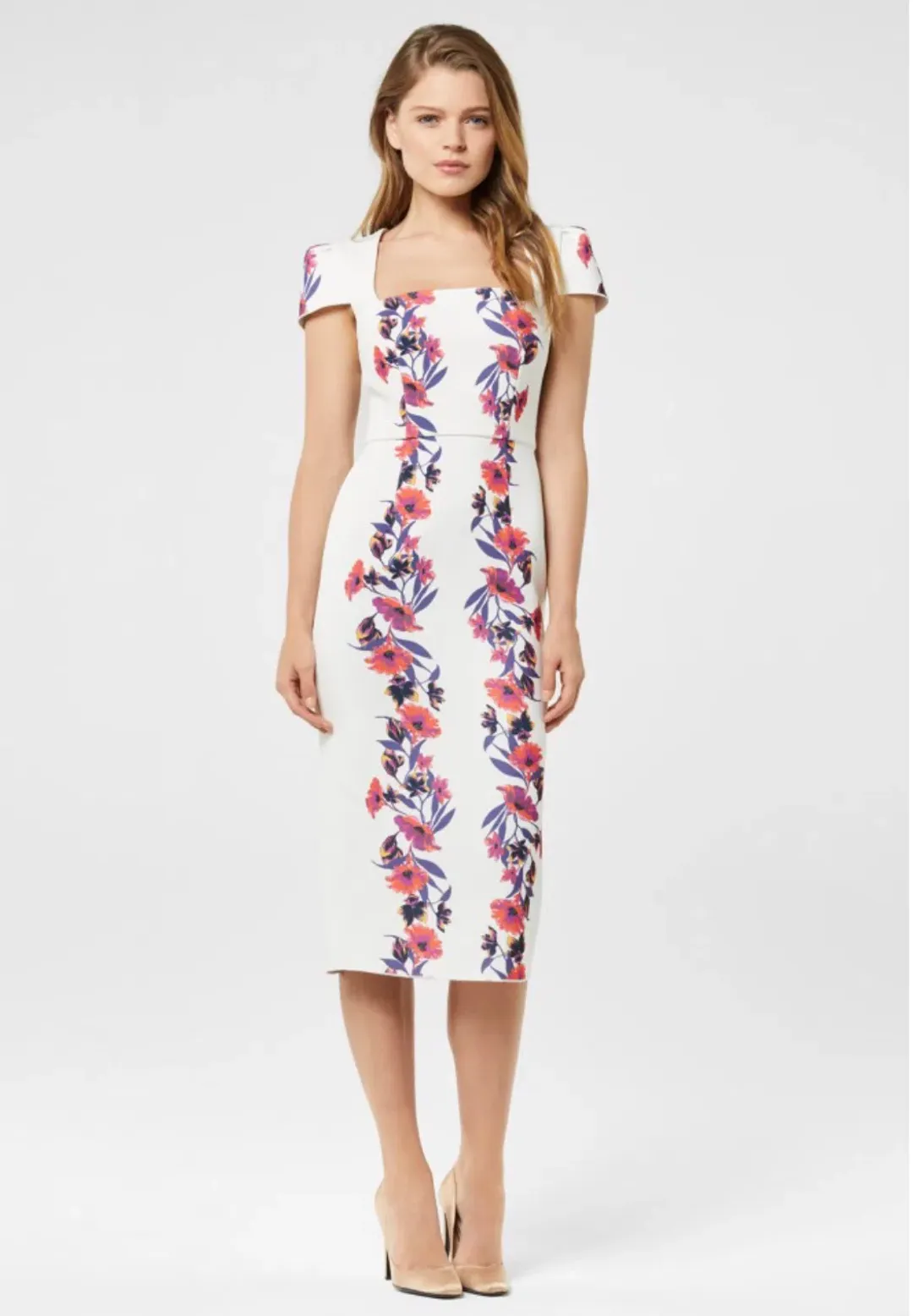 Yeojin Bae Double Crepe Floral Vine Therese Midi Dress White Size 8  for rent on The Volte - main image