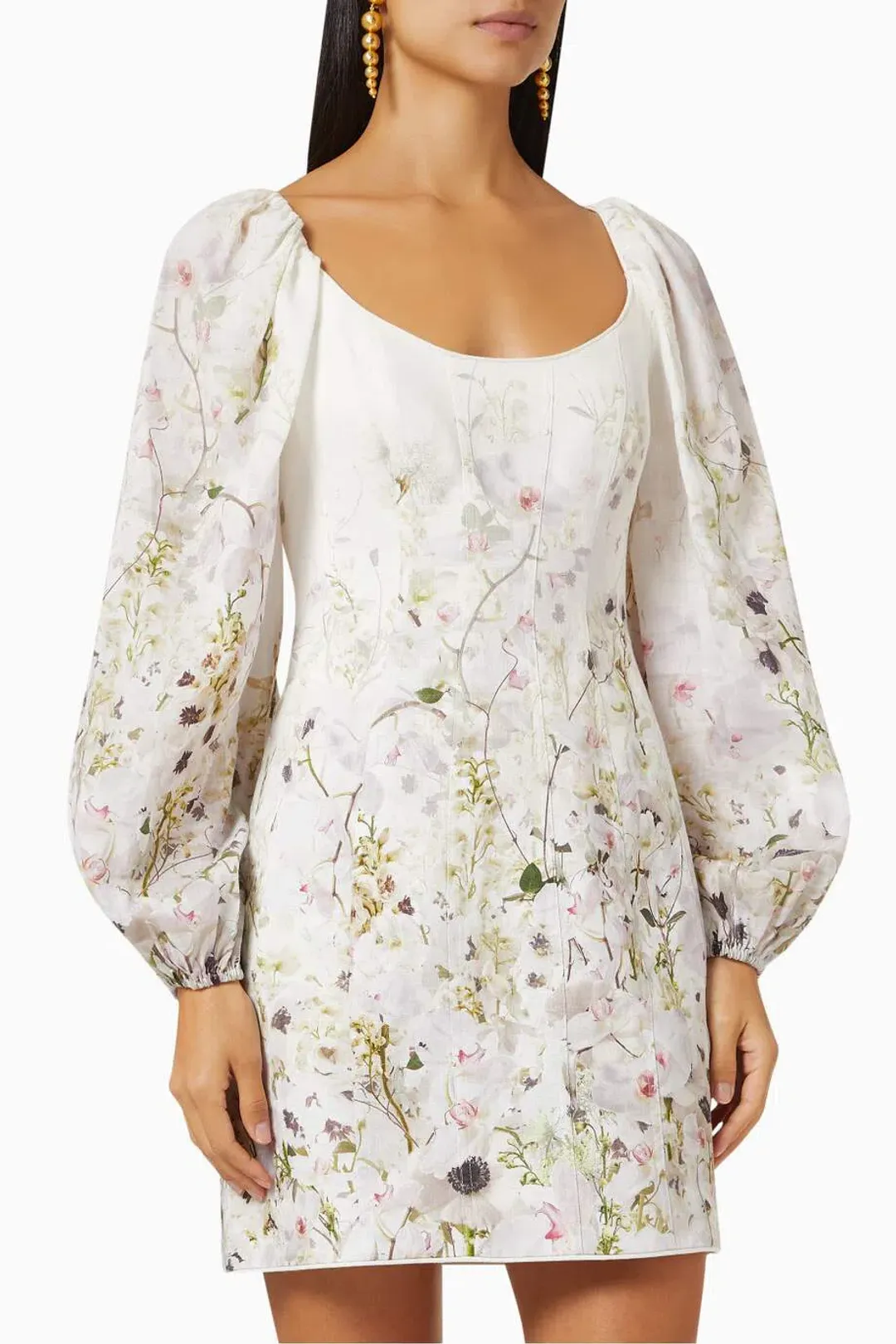 Zimmermann Dancer Panelled Mini Dress in Ivory Garden Floral Size 1/AU 10 for rent on The Volte - main image