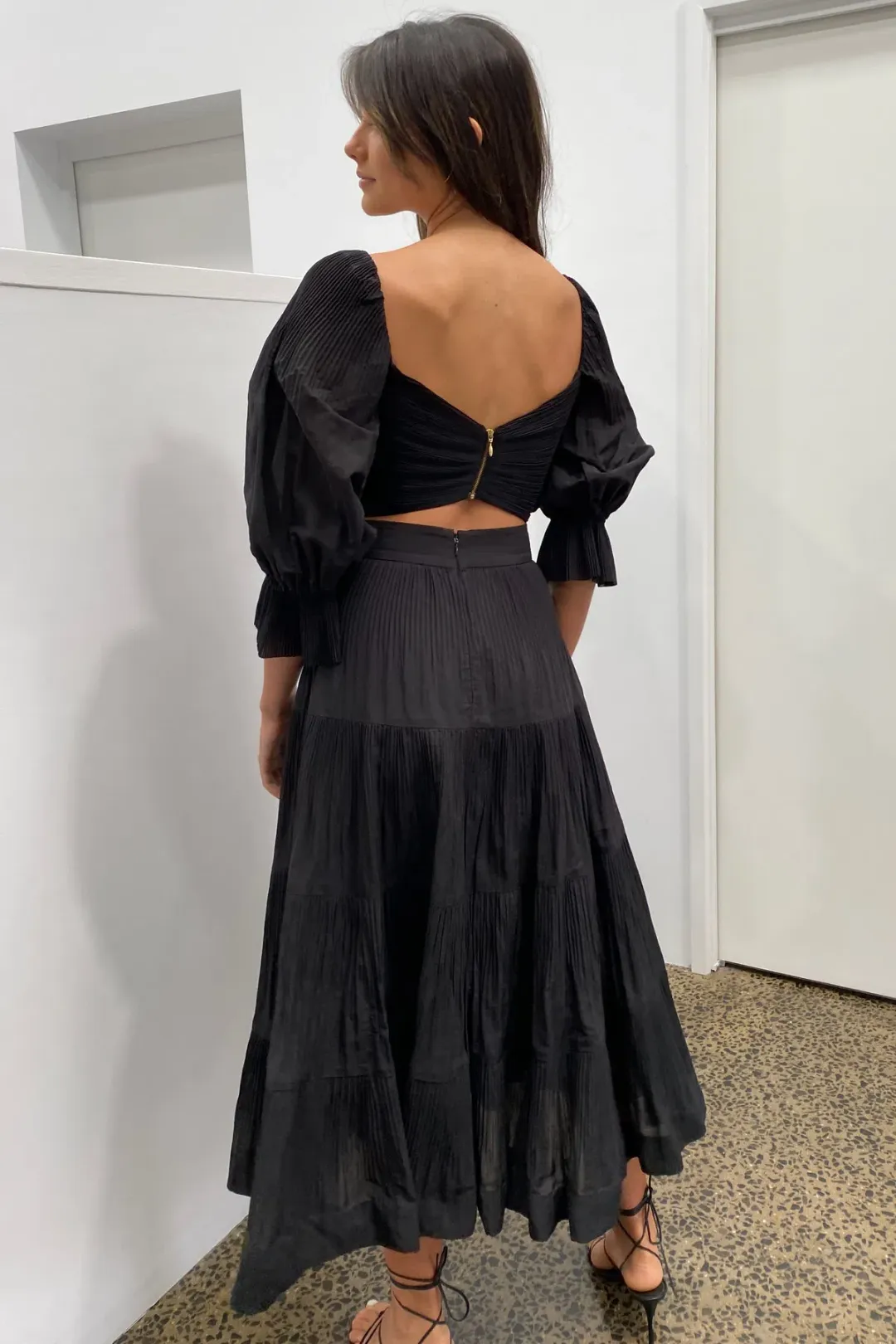 Zimmermann Pleated Midi Skirt in Black Size 1/AU 10 for rent on The Volte - main image