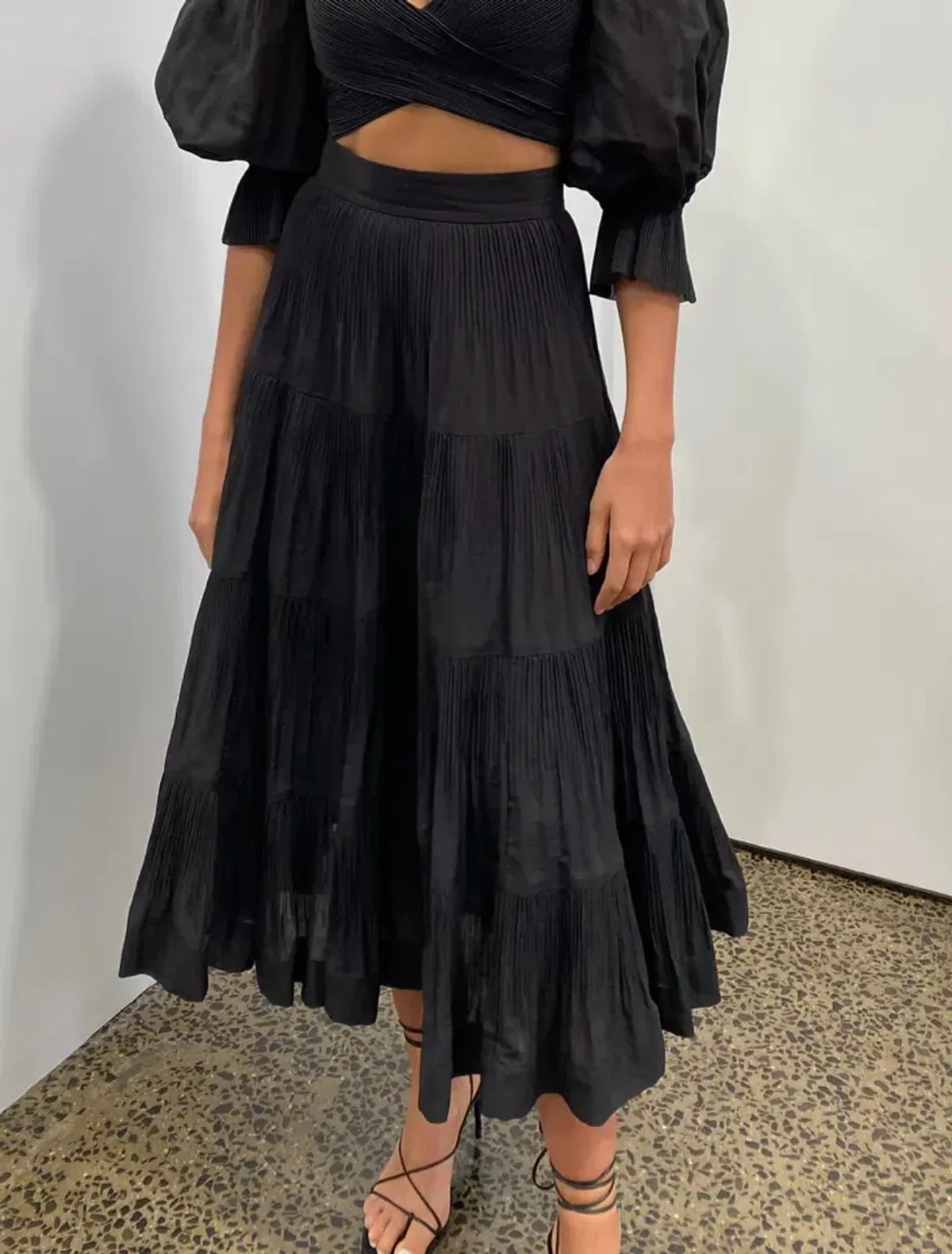 Zimmermann Pleated Midi Skirt in Black Size 1/AU 10 - Image 4