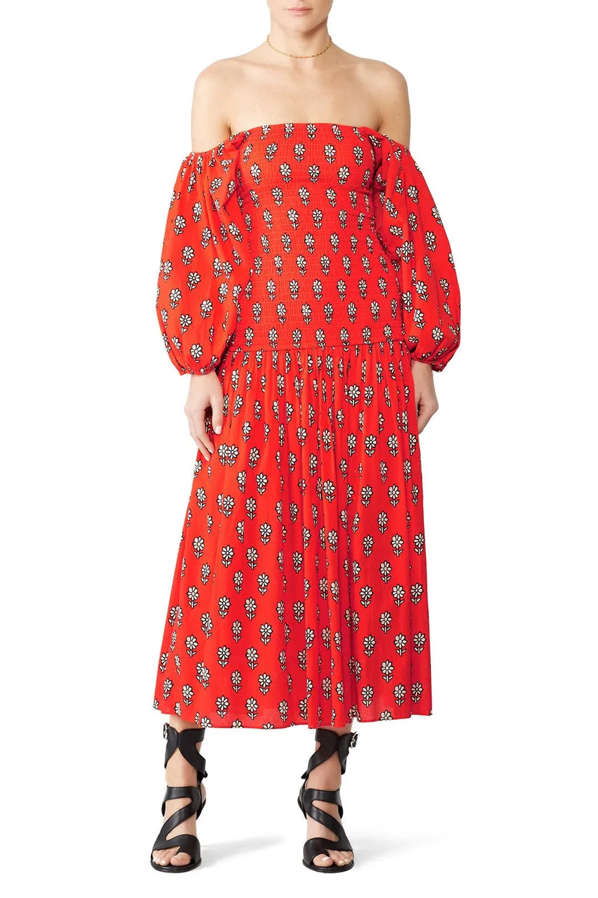 Rhode Harper Midi Dress Red/Print Size 10 - Image 2