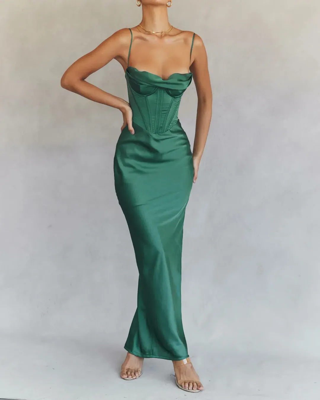House of CB Charmaine Corset Maxi Dress Forest Green Size S / Au 8 for rent on The Volte - main image