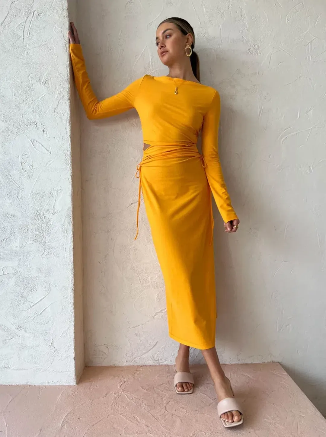 Camilla and Marc Alexandre Midi Dress in Marigold Yellow Size 10 for rent on The Volte - main image