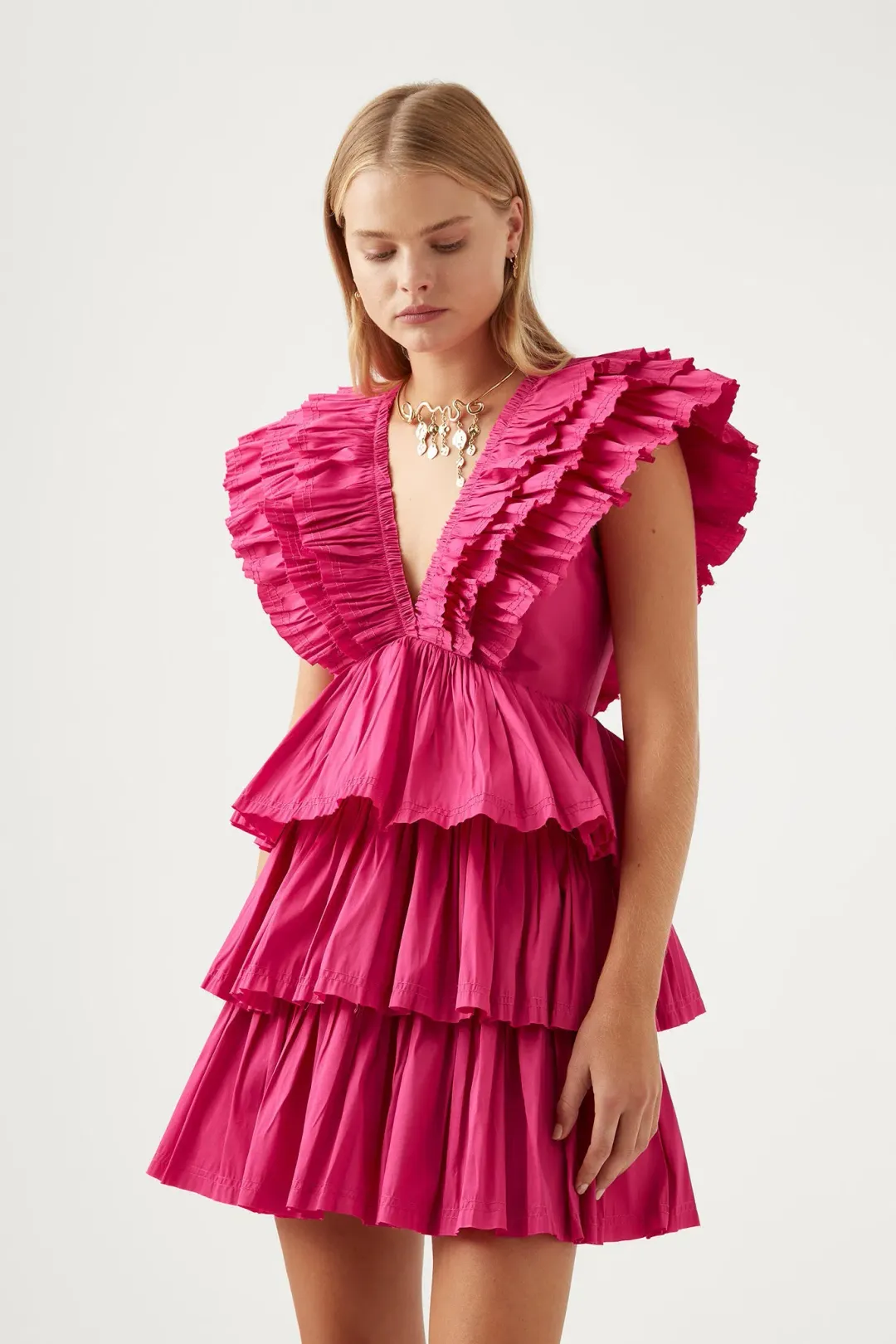 Aje Rhythmic Frilled Mini Dress Pink Size 14 / XL for rent on The Volte - main image