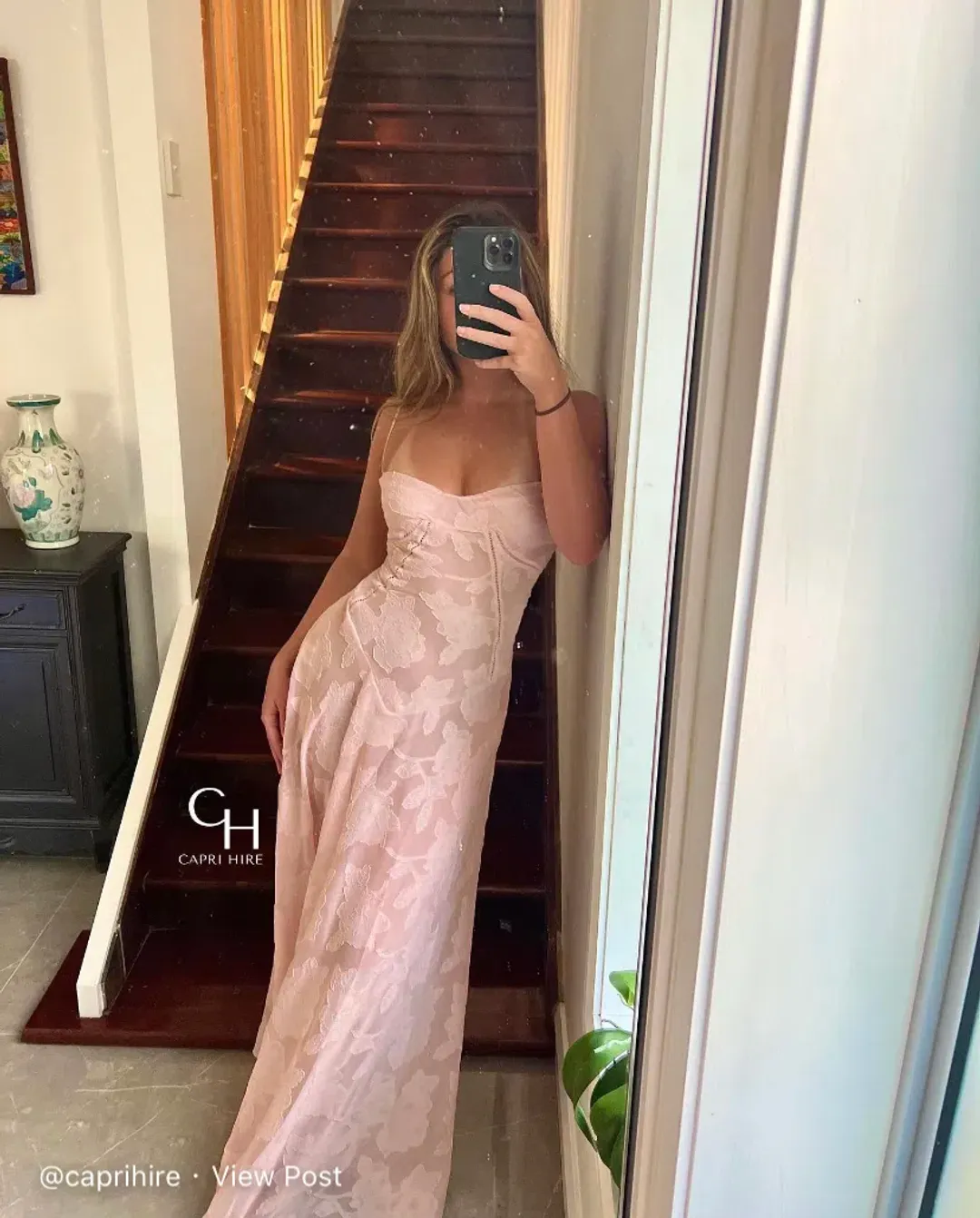 House of CB Seren Corset Lace Back Maxi Dress Soft Pink Floral Size Small / Au 8 for rent on The Volte - main image