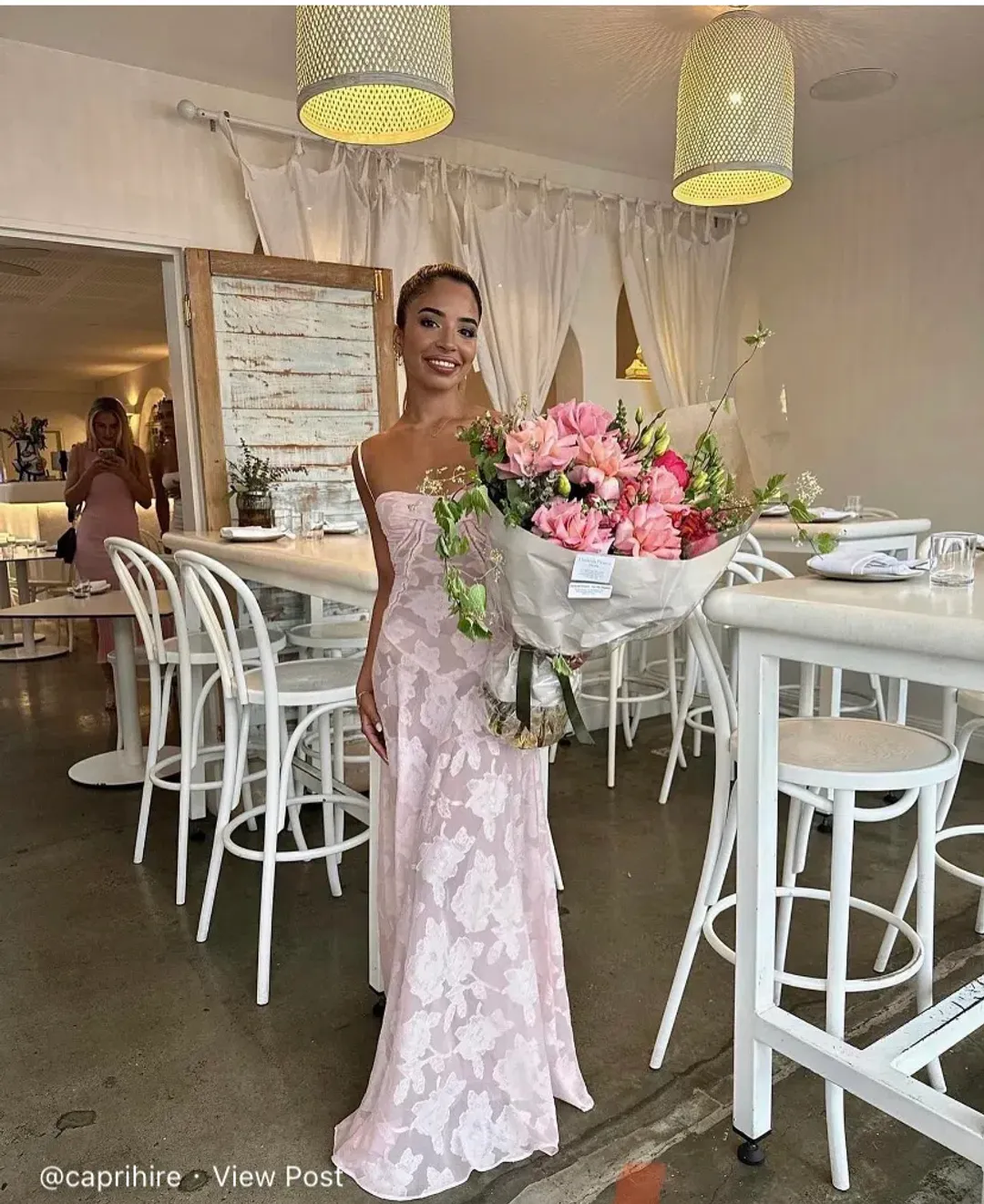 House of CB Seren Corset Lace Back Maxi Dress Soft Pink Floral Size Small / Au 8 for rent on The Volte - main image