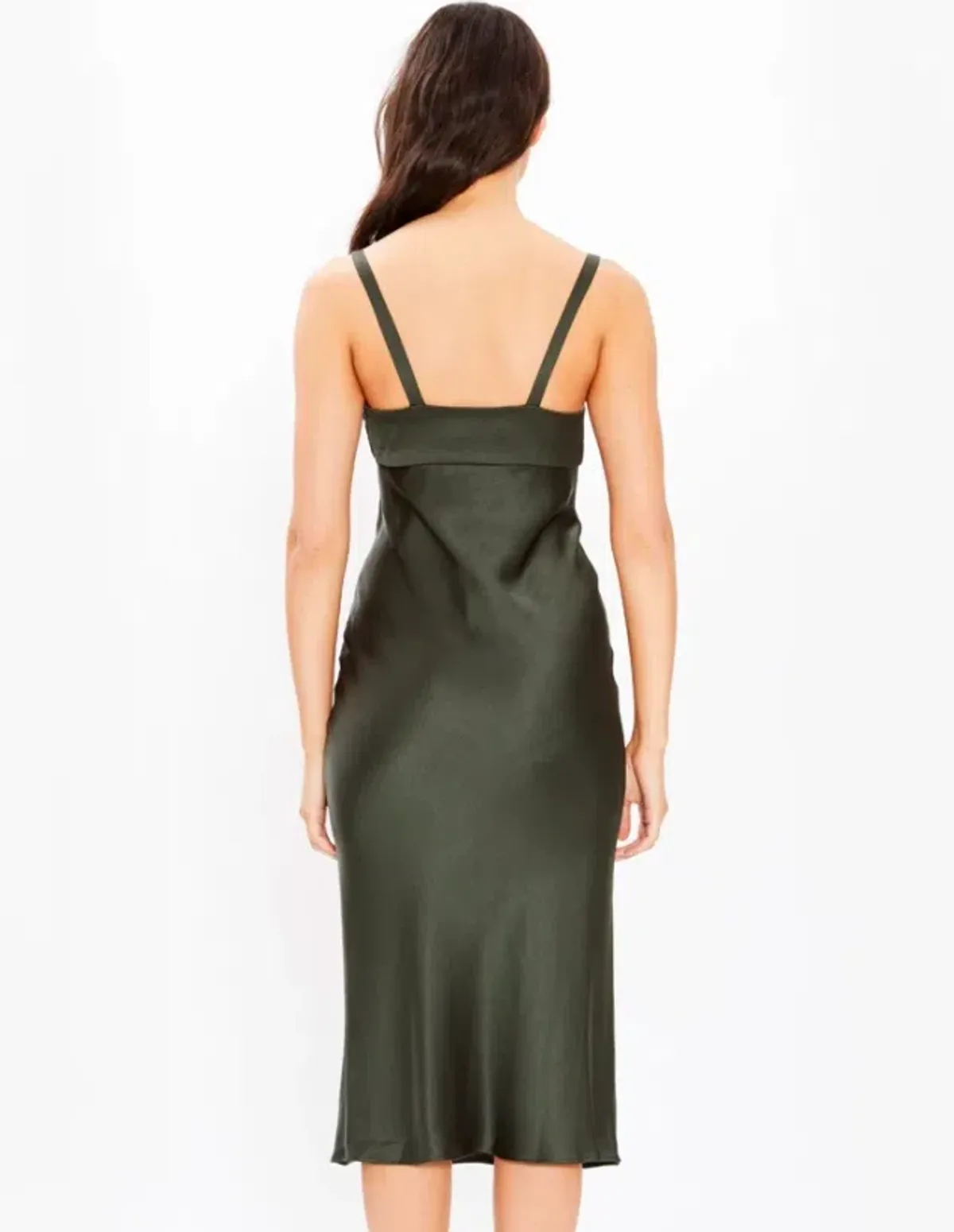 Shona Joy Douglas Tie Front Bias Midi Slip Dress In Green/ khaki In Size AU 8 - Image 1