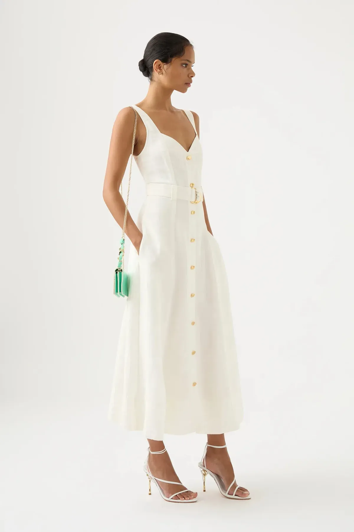 Aje Clay Belted Midi Dress Ivory White Size AU 10 - Image 2