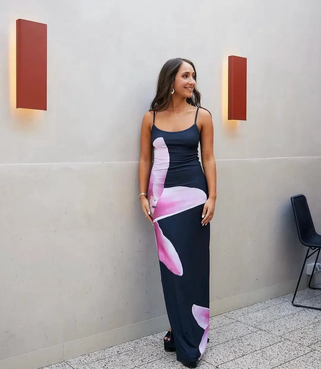 With Harper Lu Black Lily Floral Slip Dress Black Size XS / AU 6 for rent on The Volte - main image