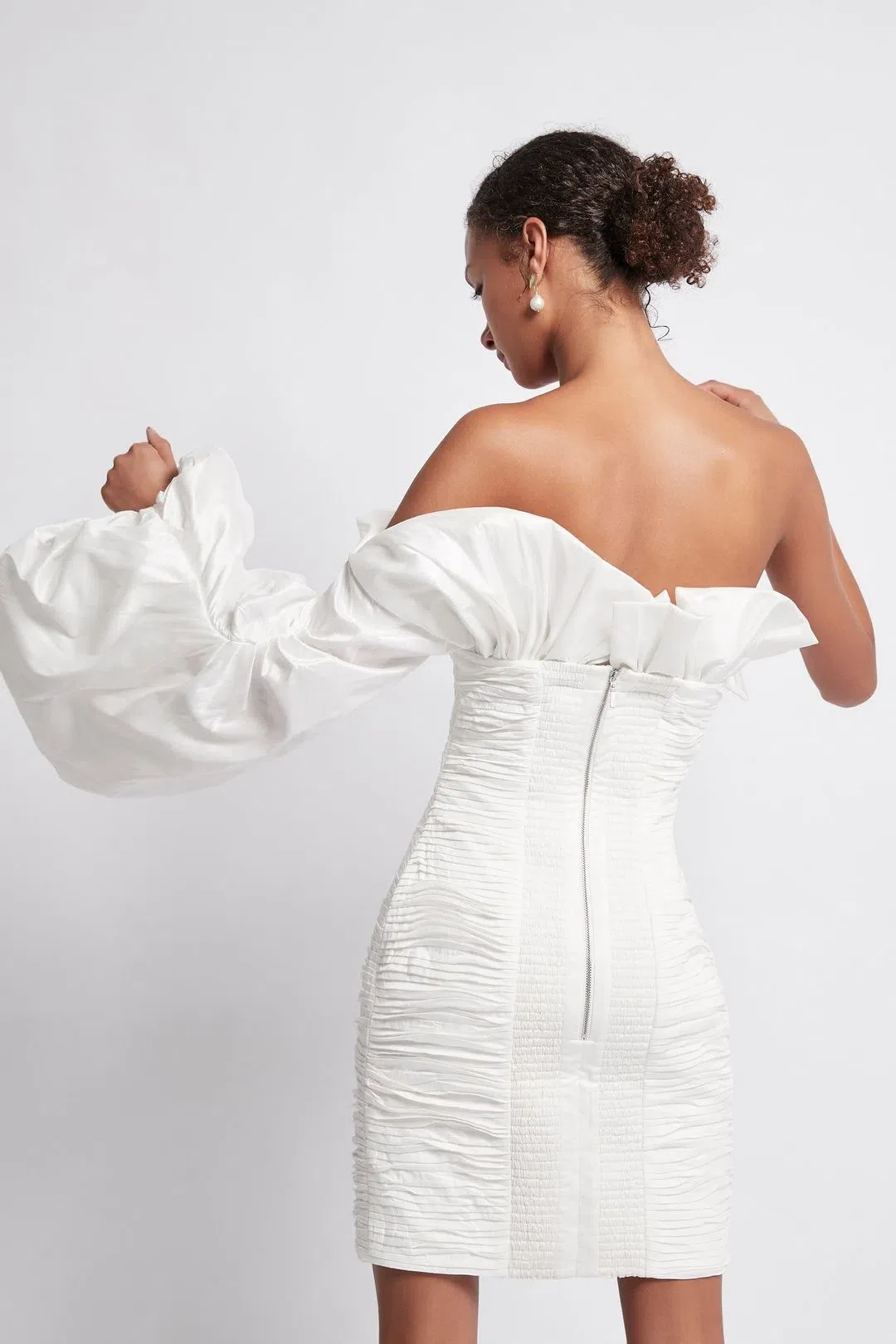 Aje Allegro Tucked Puff Dress White Size AU 10 for rent on The Volte - main image
