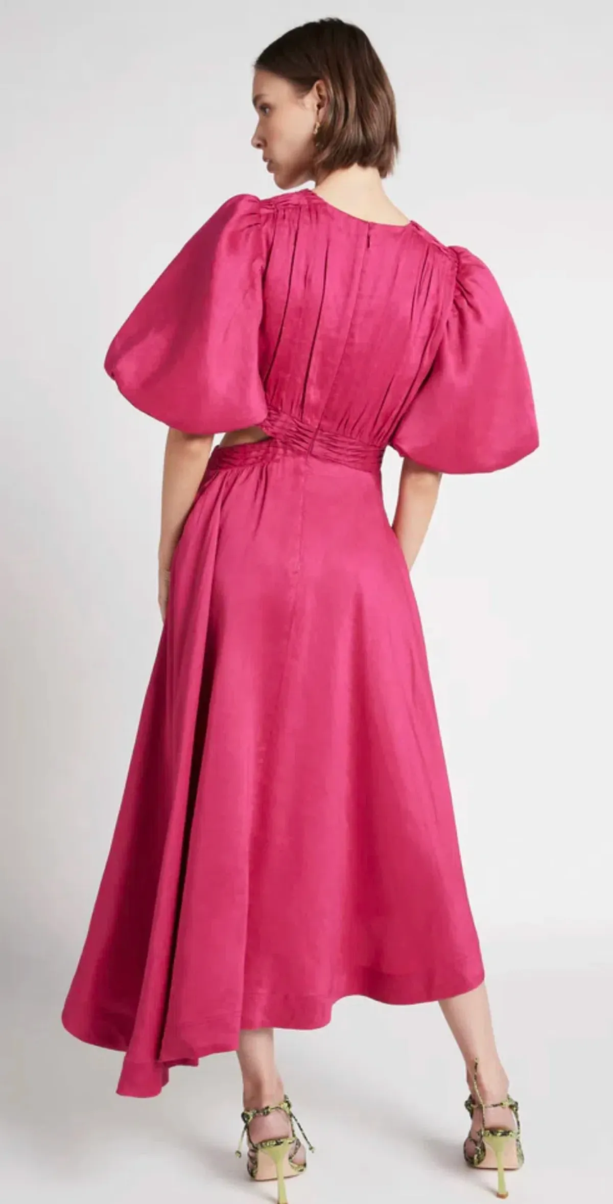 Aje Tidal Tucked Cut Out Midi Dress Fuchsia Size 8 / S - Image 3