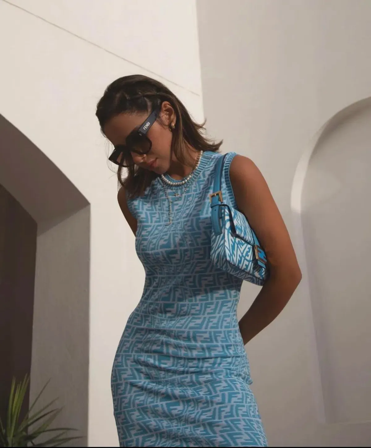 Fendi Vertigo Jacquard Knit Mini Dress Blue Size 44 / Au 14 - Image 2