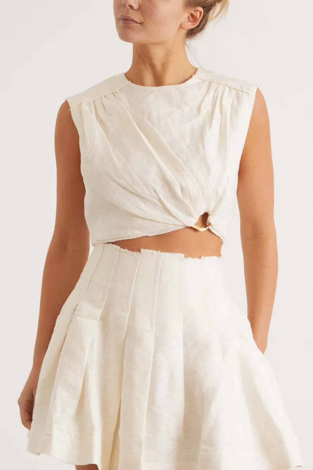 Aje Byblos Ring Cropped Top and Mini Skirt Set Ivory Size 10 / M for rent on The Volte - main image