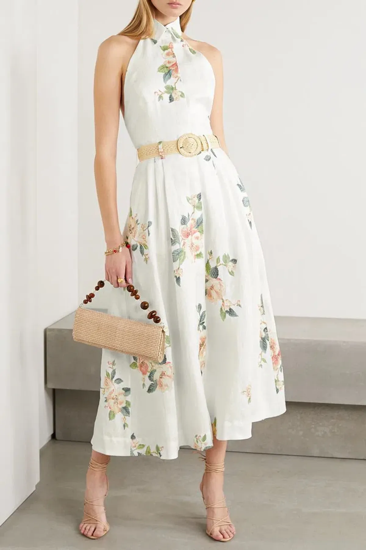 Zimmermann Kirra Linen Belted Midi Dress Floral Size 1/ AU 10 for rent on The Volte - main image