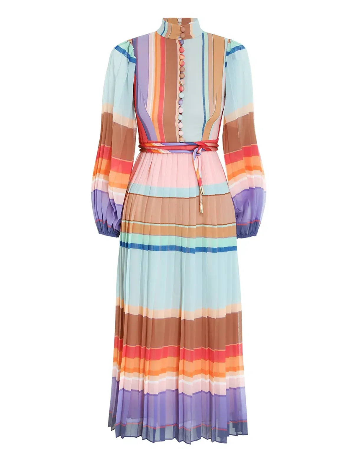 Zimmermann Rainbow Striped Crepe De Chine Midi Dress Multi Size 8 - Image 4