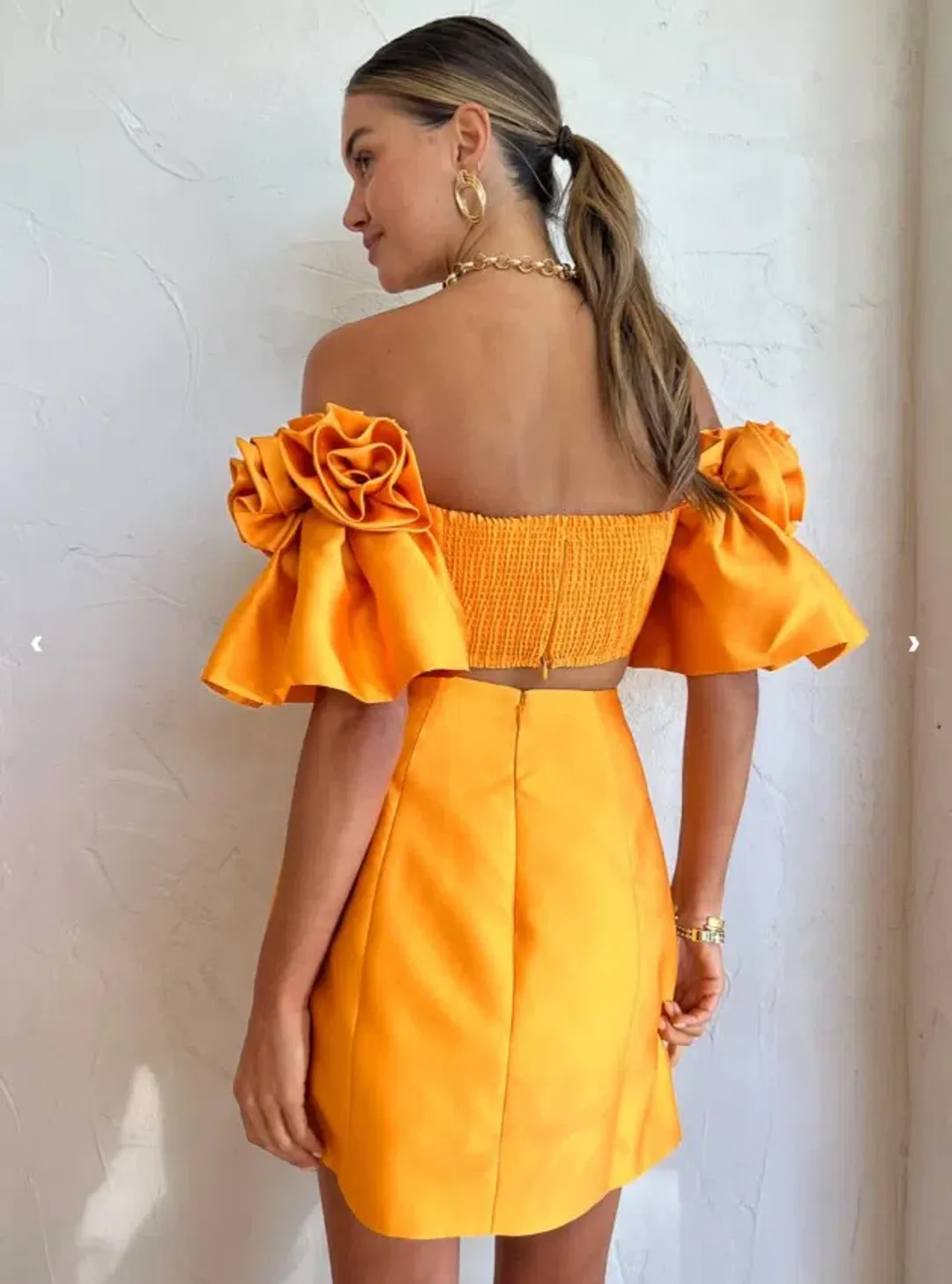 Alemais Macie Rosette Mini Dress in Saffron Yellow Size 6 for rent on The Volte - main image
