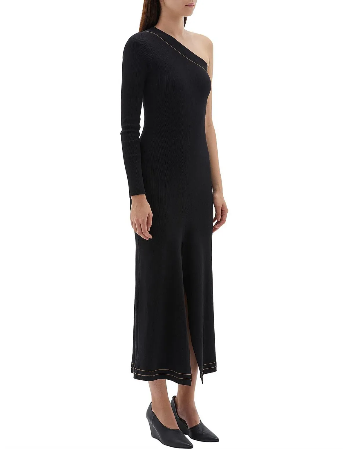 Bassike Asymmetrical One Shoulder Dress Black Size 4 - Image 2