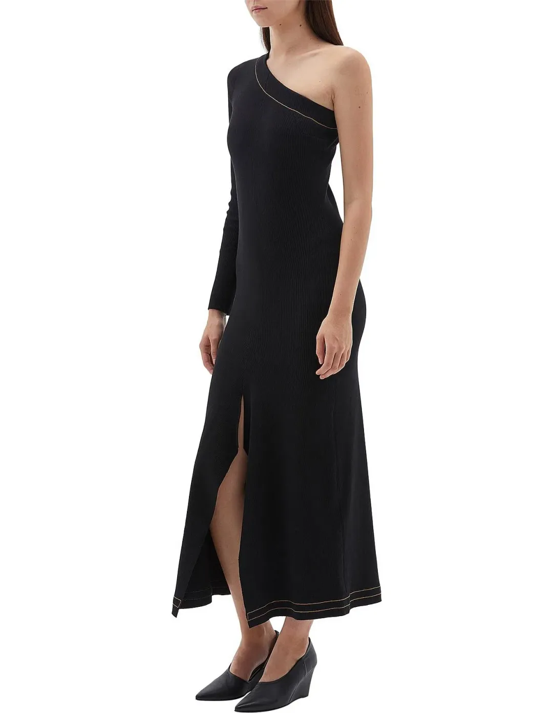 Bassike Asymmetrical One Shoulder Dress Black Size 4 for rent on The Volte - main image