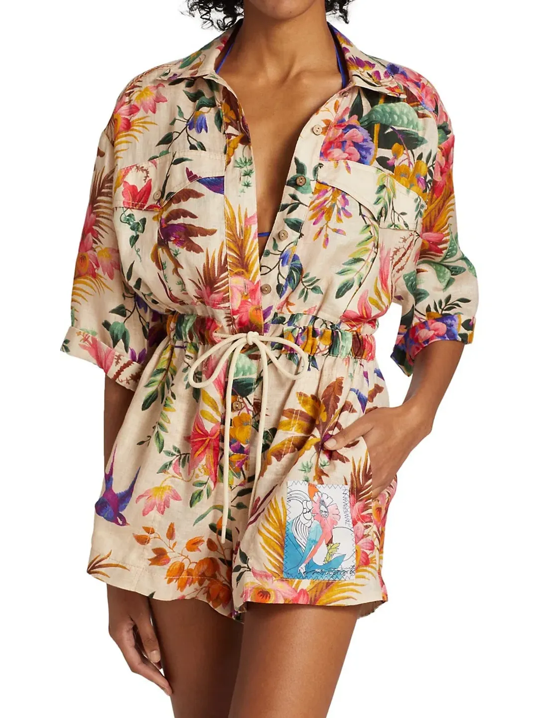 Zimmermann Tropicana Utility Playsuit in Cream Floral size 1 / Au 10 for rent on The Volte - main image