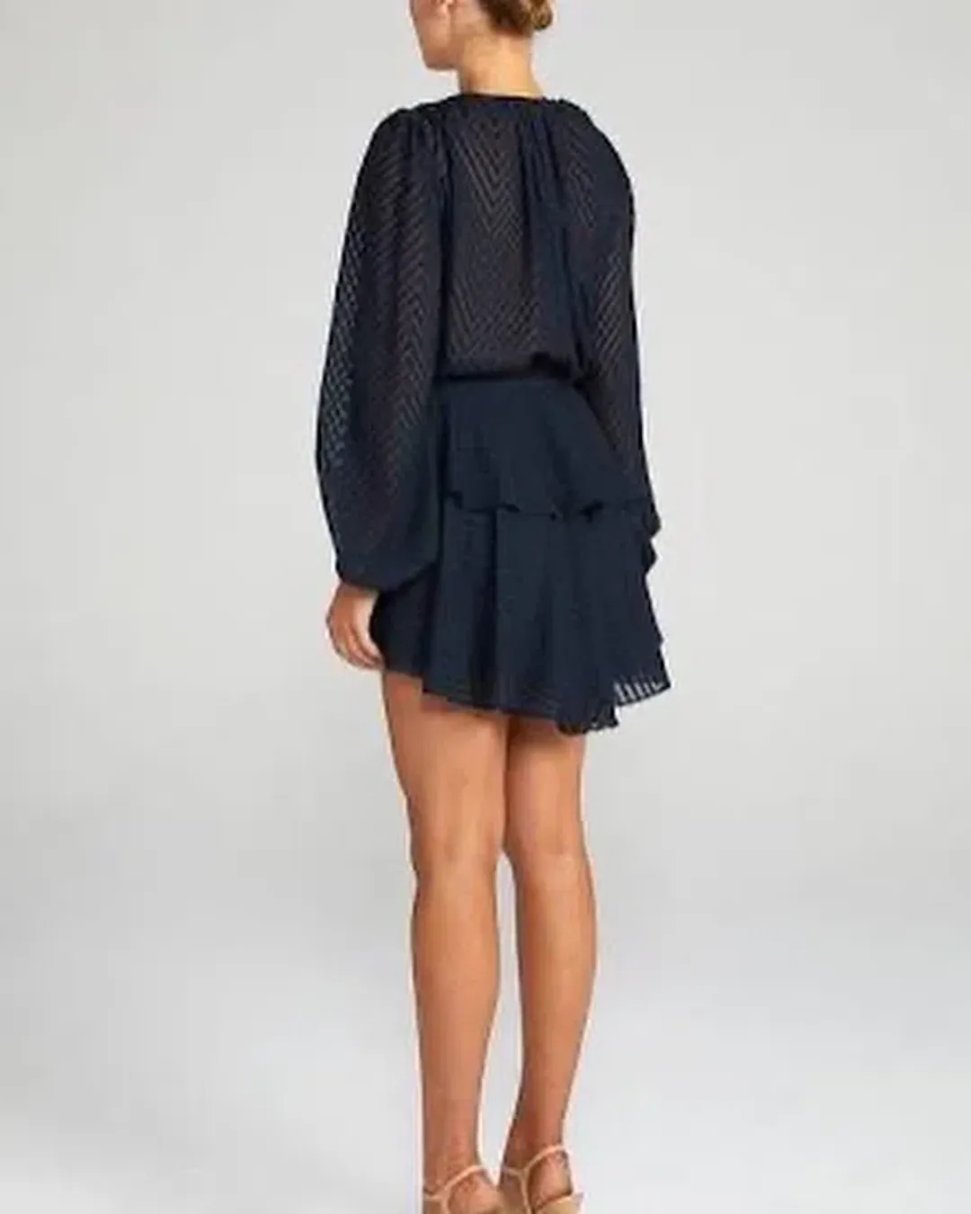 Shona Joy Jean Puff Sleeve Drawstring Mini Dress Navy Size 8 / S for rent on The Volte - main image