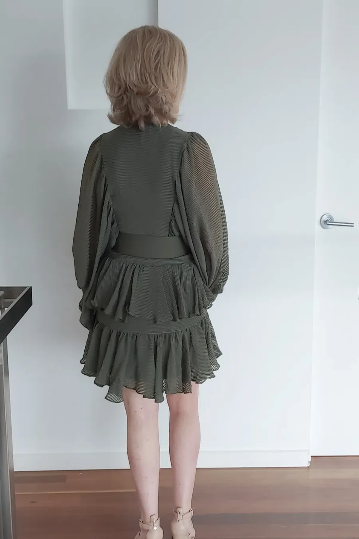 Shona Joy Charlotte Plunged Draped Mini Dress in Khaki Size 10 - Image 5