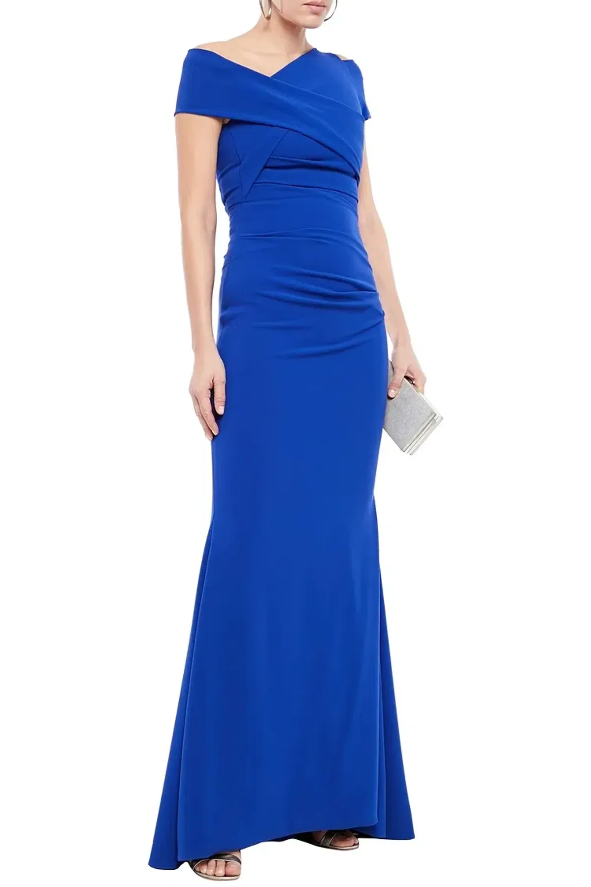 Talbot Runhof Moa Ruched Stretch-Crepe Gown Blue Size 6  - Image 2