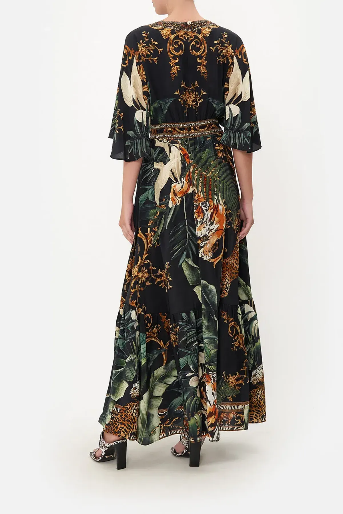 Camilla Easy Tiger New Season Full Length Waisted Dress With Hem Ruffle Black Size XS / AU 8 - Image 2