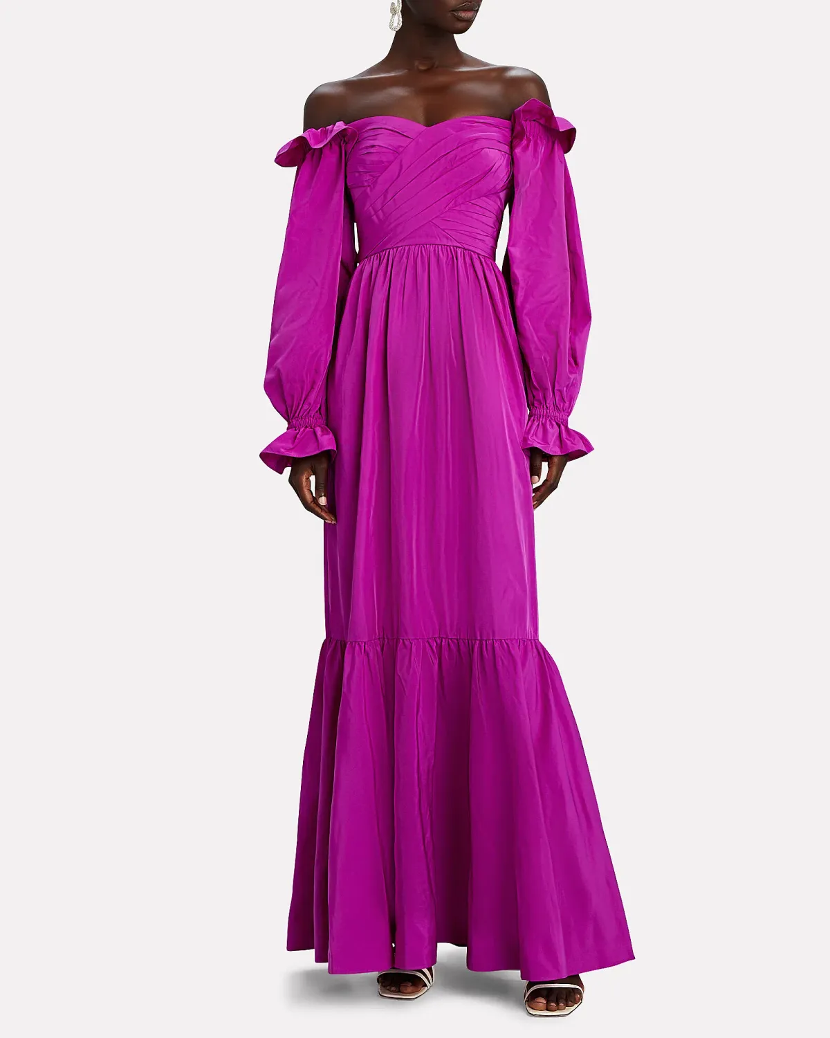 Self Portrait Off-the-shoulder ruffled taffeta gown Purple Size AU 12 - Image 1