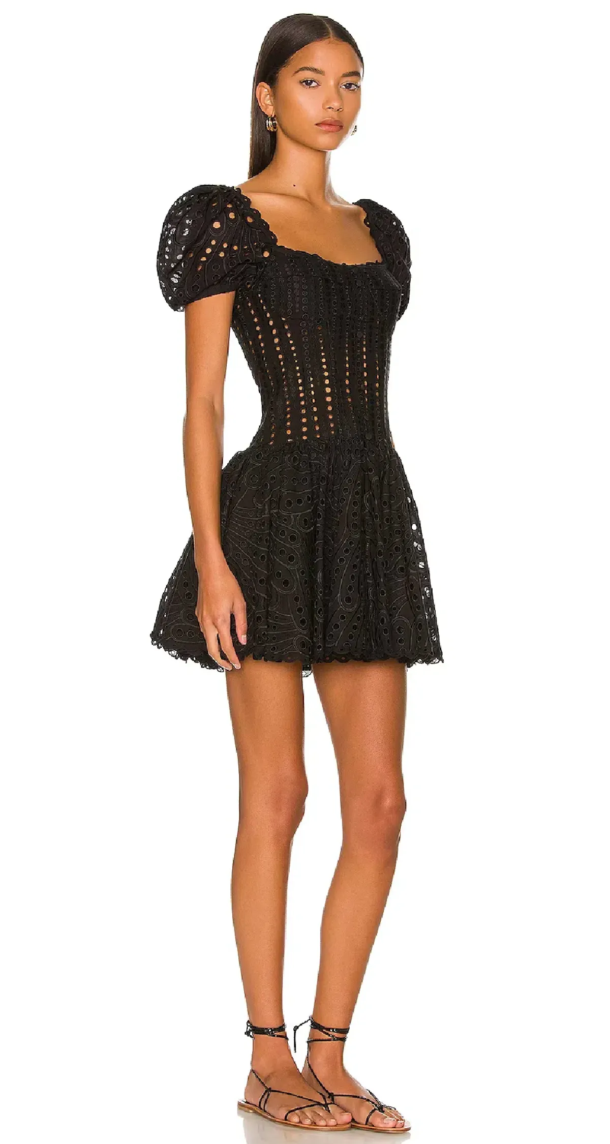 Charo Ruiz ‘Yara’ Broderie Anglaise Cotton-Blend Mini Dress Black Size Medium (AU 10)  - Image 4