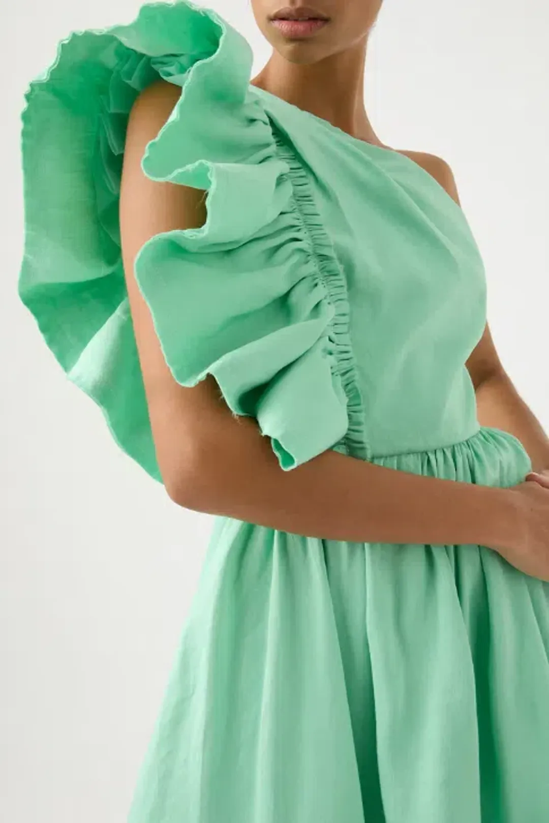 Aje Bonjour Asymmetric Mini Dress Green Size 8 / S for rent on The Volte - main image