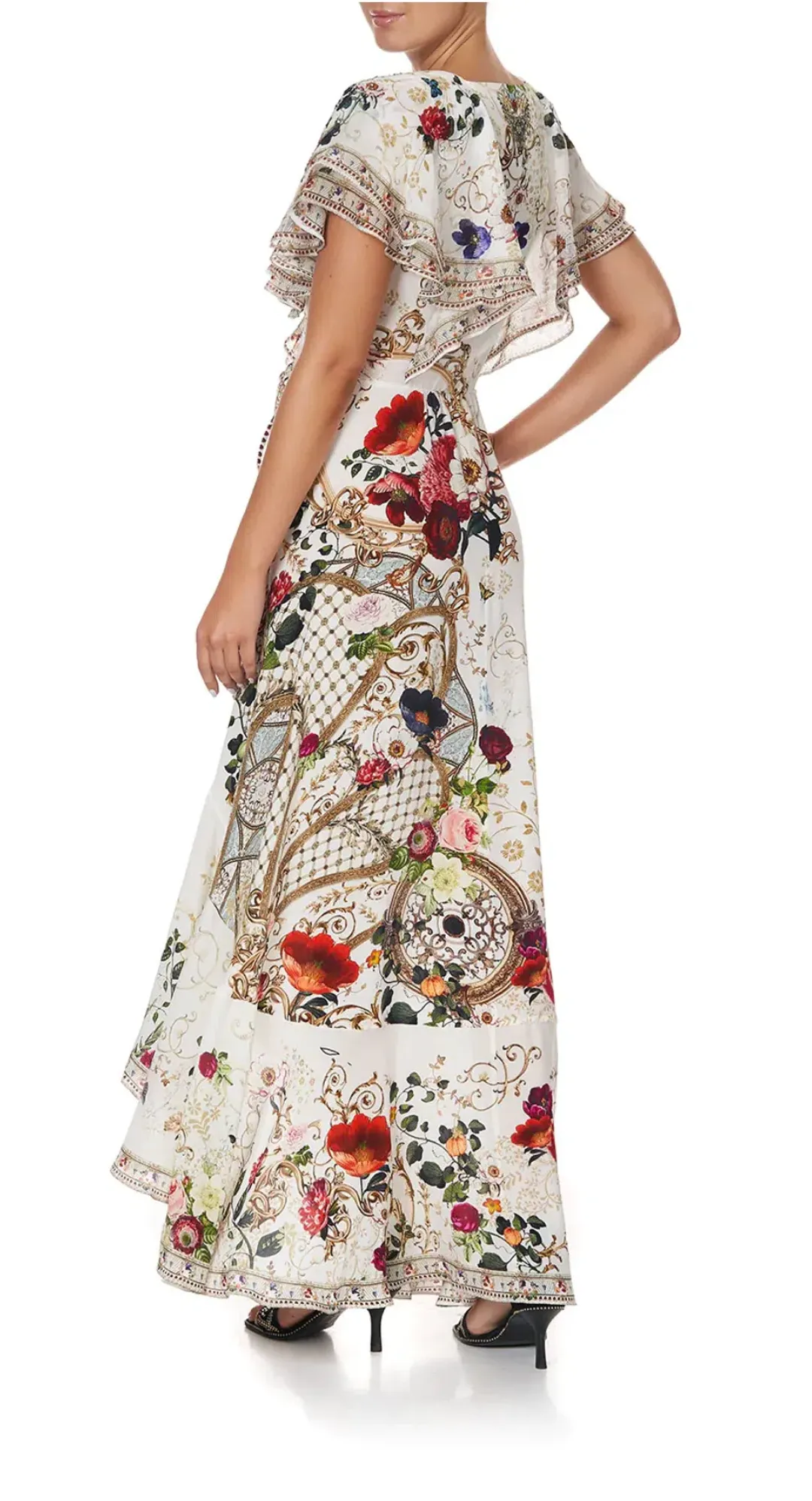 Camilla Frill Sleeve Long Dress in Fairy Godmother Print Size 8  for rent on The Volte - main image