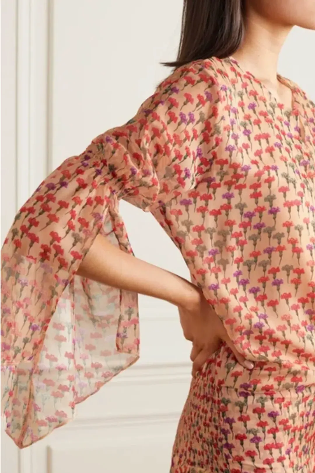 Eywasouls Malibu Claire Smocked Chiffon Maxi Dress Floral Size 8 for rent on The Volte - main image