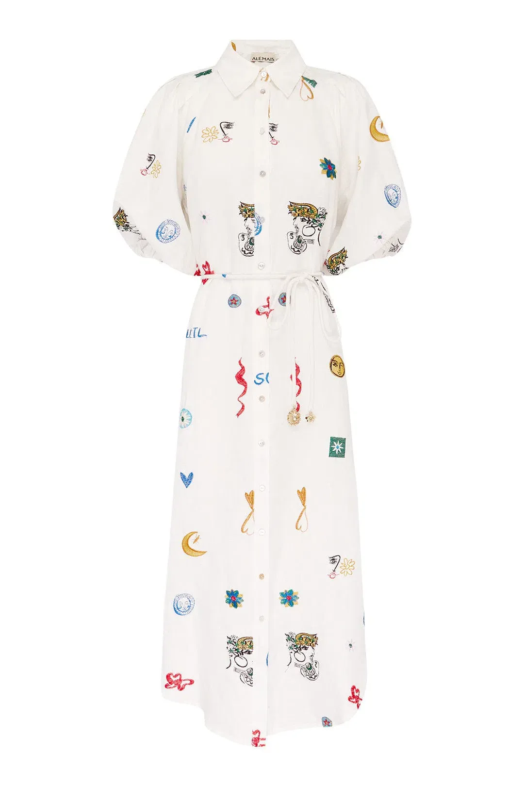Alemais Soleil Embroidered Linen Shirtdress Print Size 12 for rent on The Volte - main image