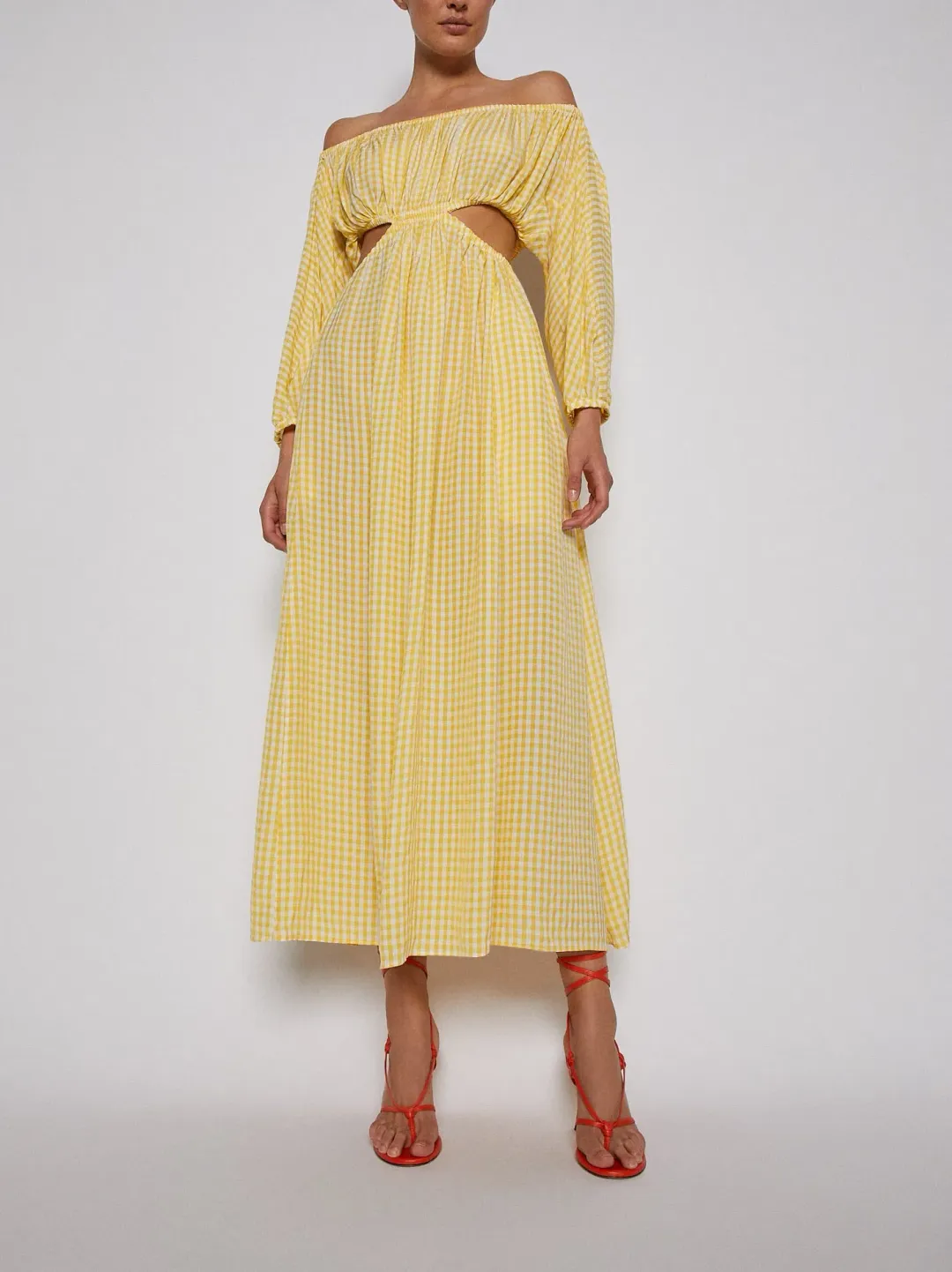 Scanlan Theodore Gingham Maxi Cut Out Dress Yellow Size 10 for rent on The Volte - main image