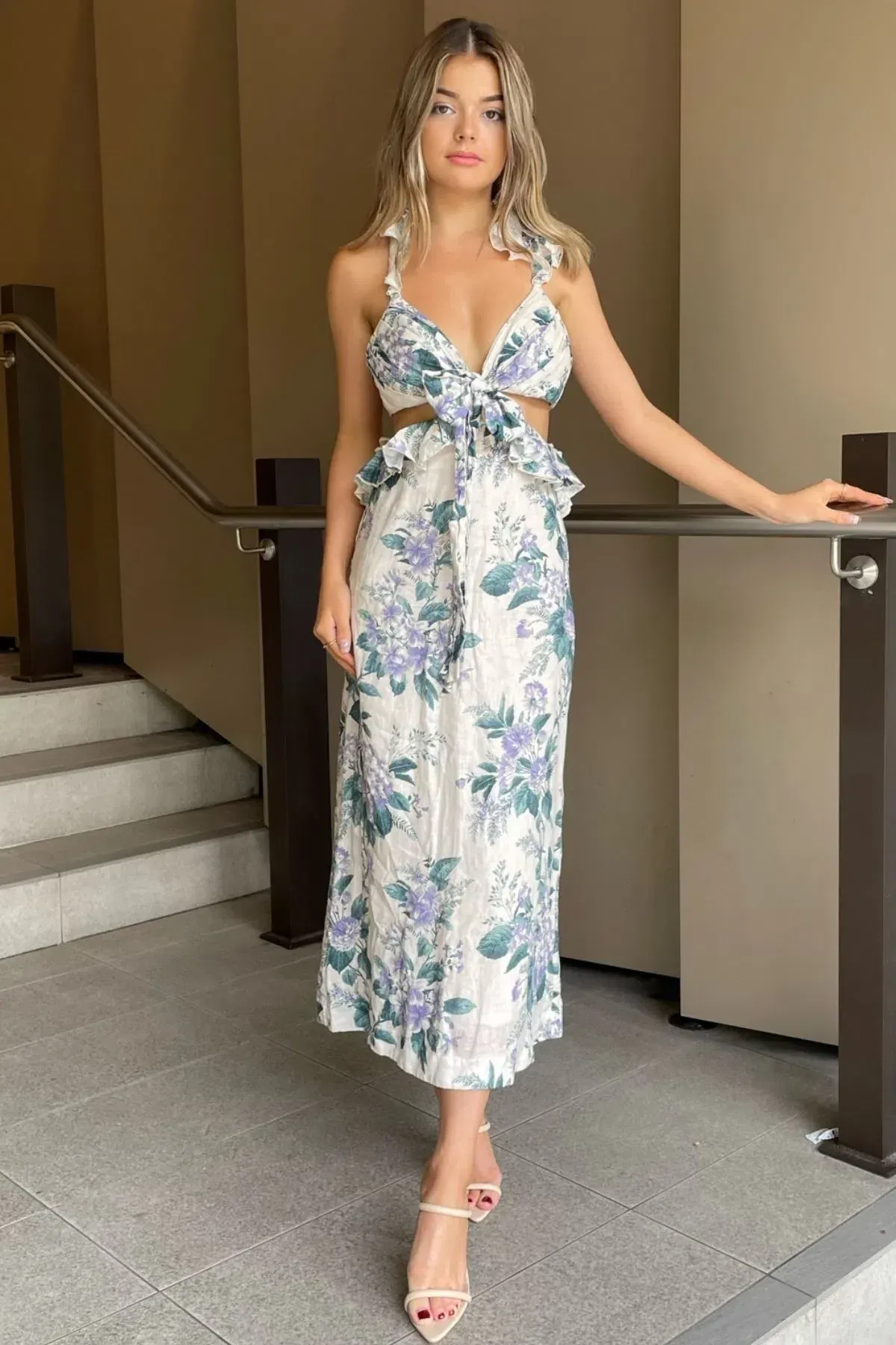 Zimmermann Cassia Ruffle Midi Dress Print Size 8 - Image 2