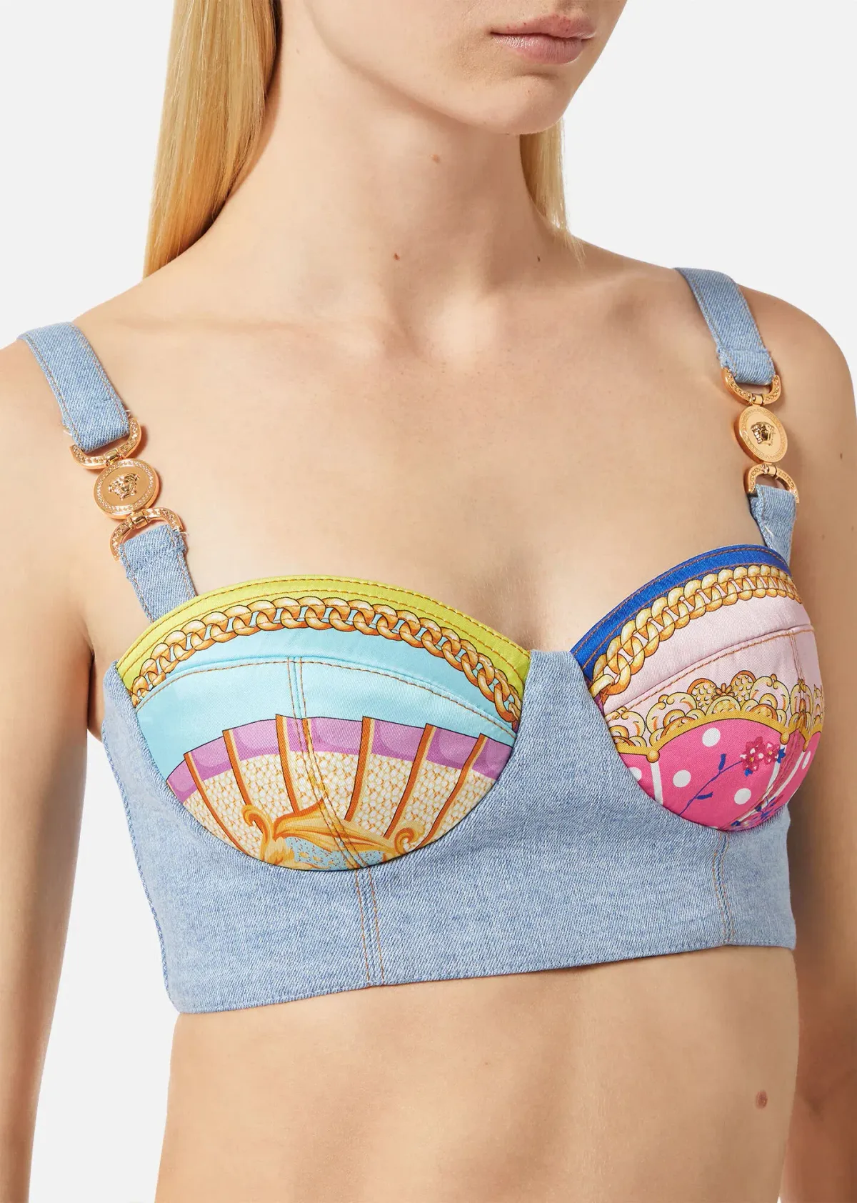 Versace Ventagli Denim Bralette Top Blue Size AU 8 - Image 1