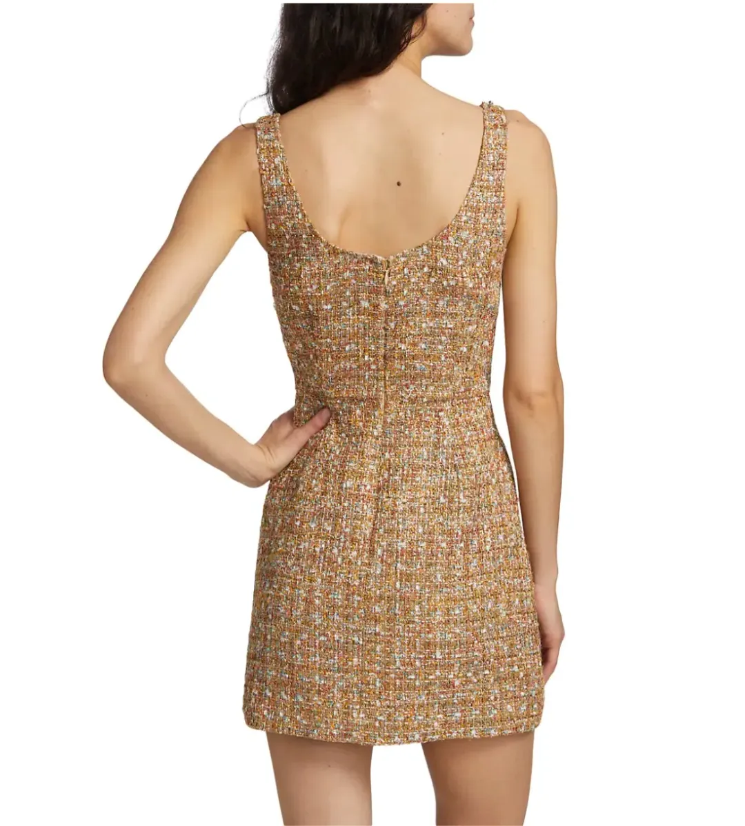 Self Portrait Gold Tinsel Boucle Beaded Mini Dress Gold Size 10 for rent on The Volte - main image