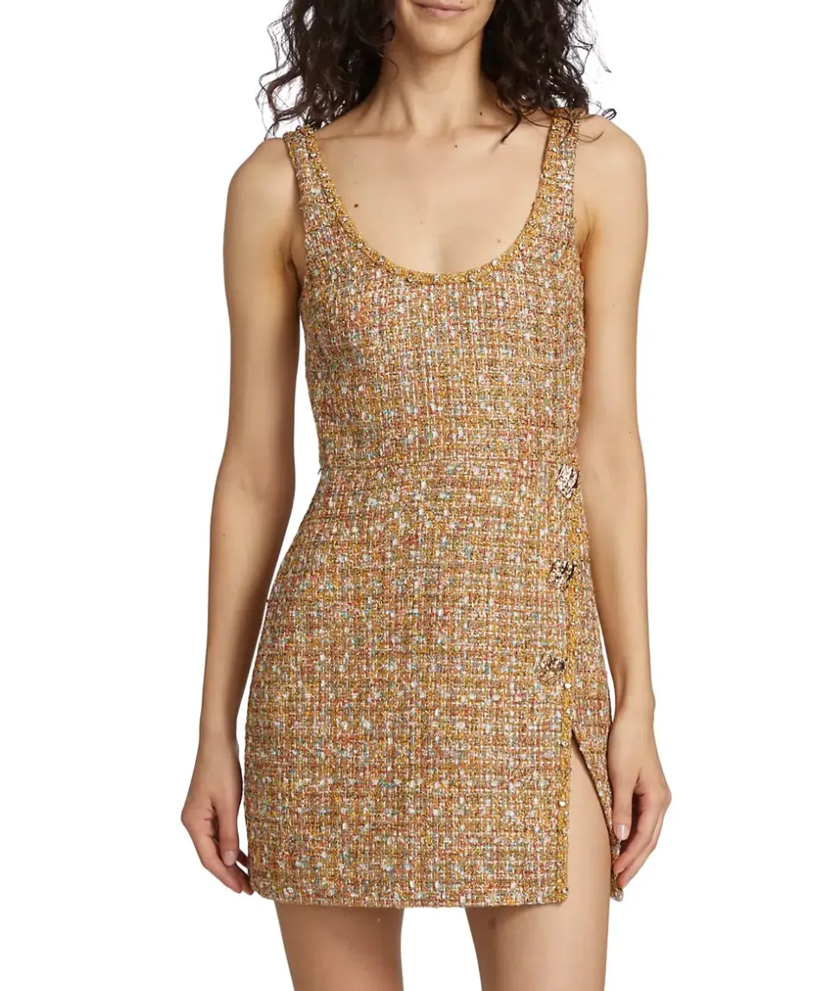 Self Portrait Gold Tinsel Boucle Beaded Mini Dress Gold Size 10 - Image 2