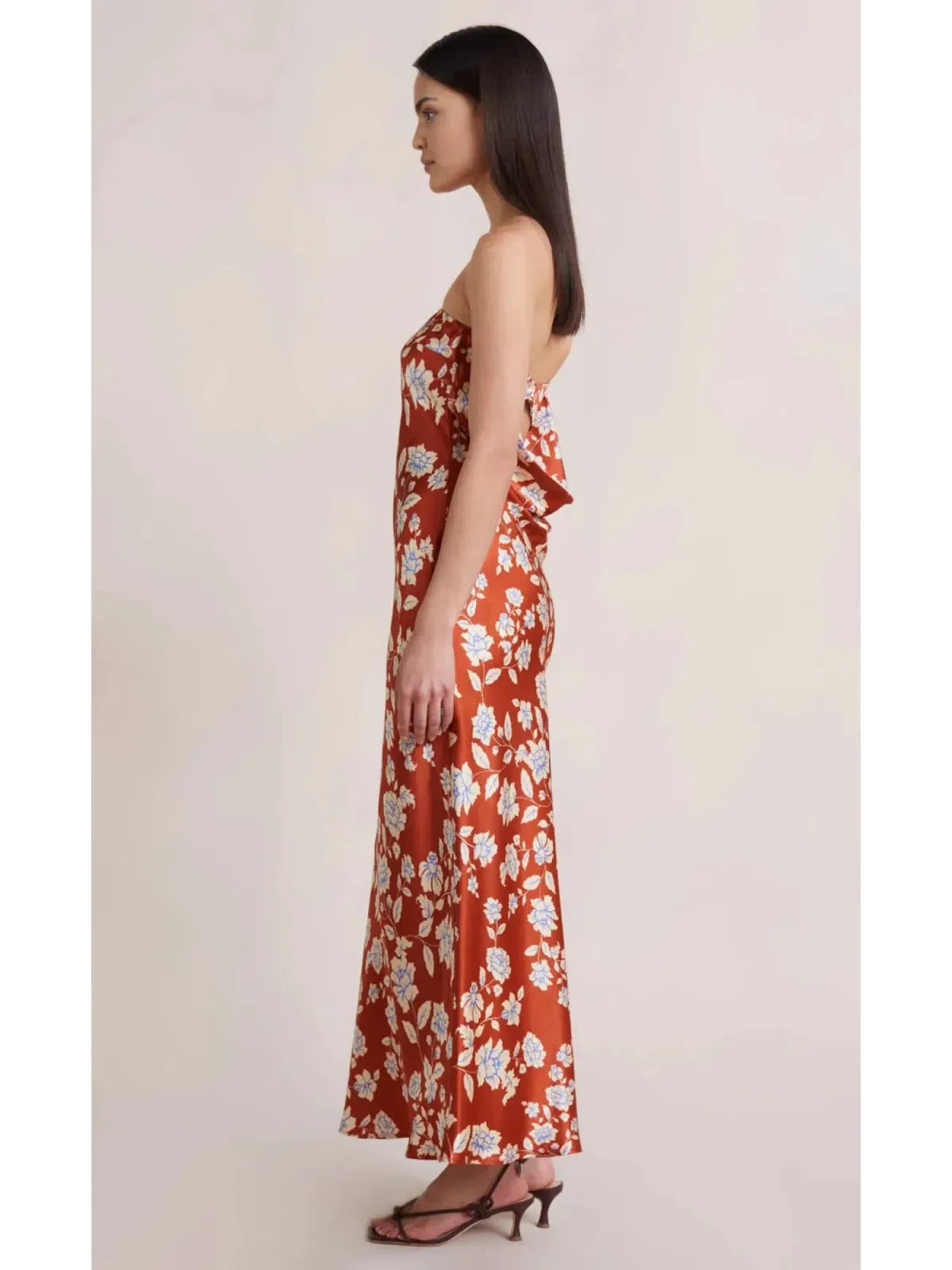 Bec & Bridge Blossom Strapless Maxi Dress Rust Print Size AU 6 - Image 2