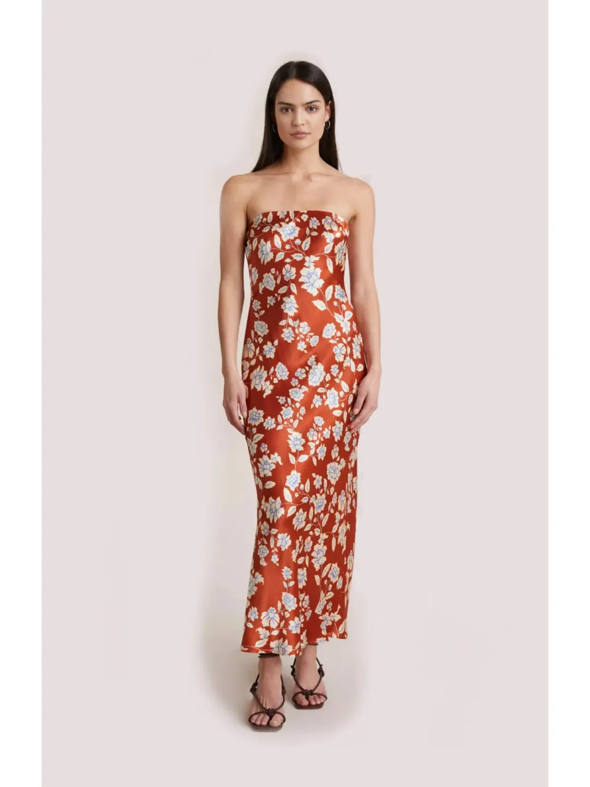 Bec & Bridge Blossom Strapless Maxi Dress Rust Print Size AU 6 - Image 1