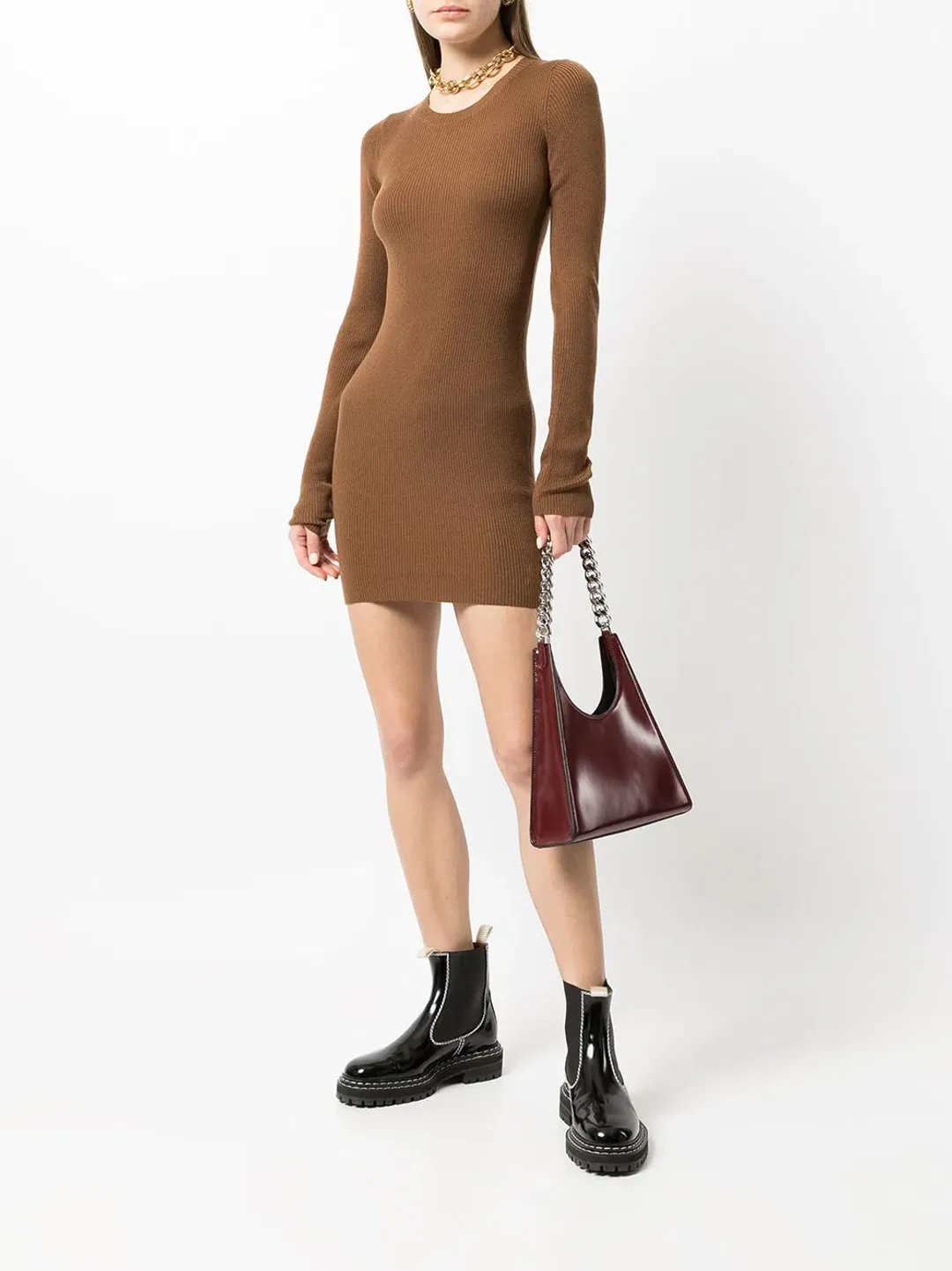 Bec & Bridge Freya L/S Mini Dress Chocolate Size 10  for rent on The Volte - main image