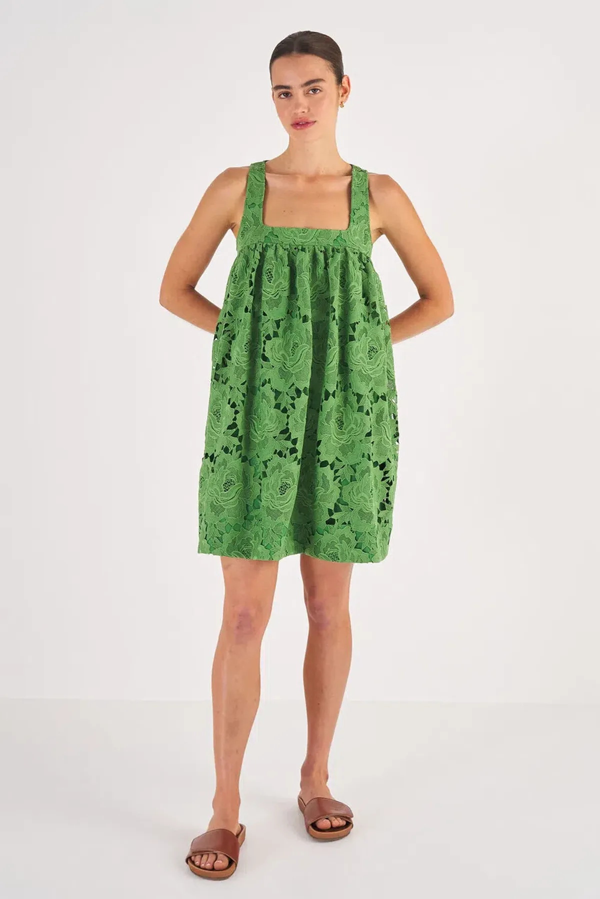 Oroton Lace Sun Dress in Garden Green Size 6  - Image 1