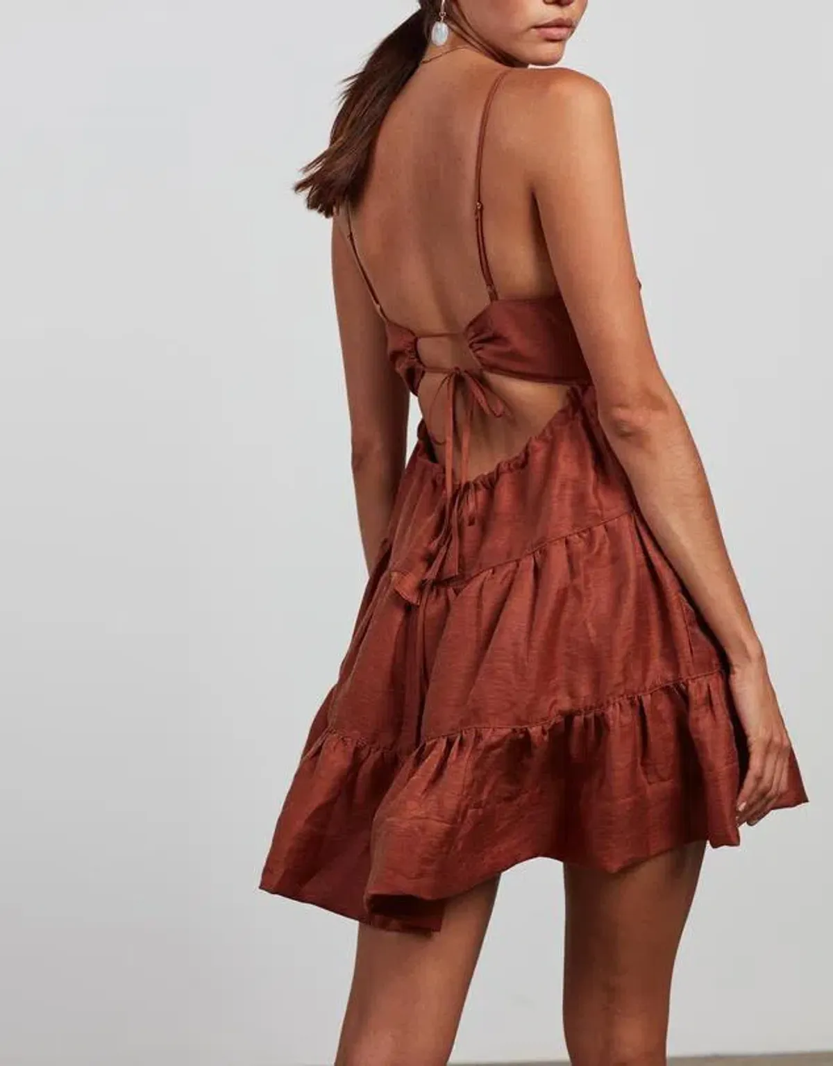 Shona Joy Elsa Tiered Mini Dress Brown Size 6 - Image 2