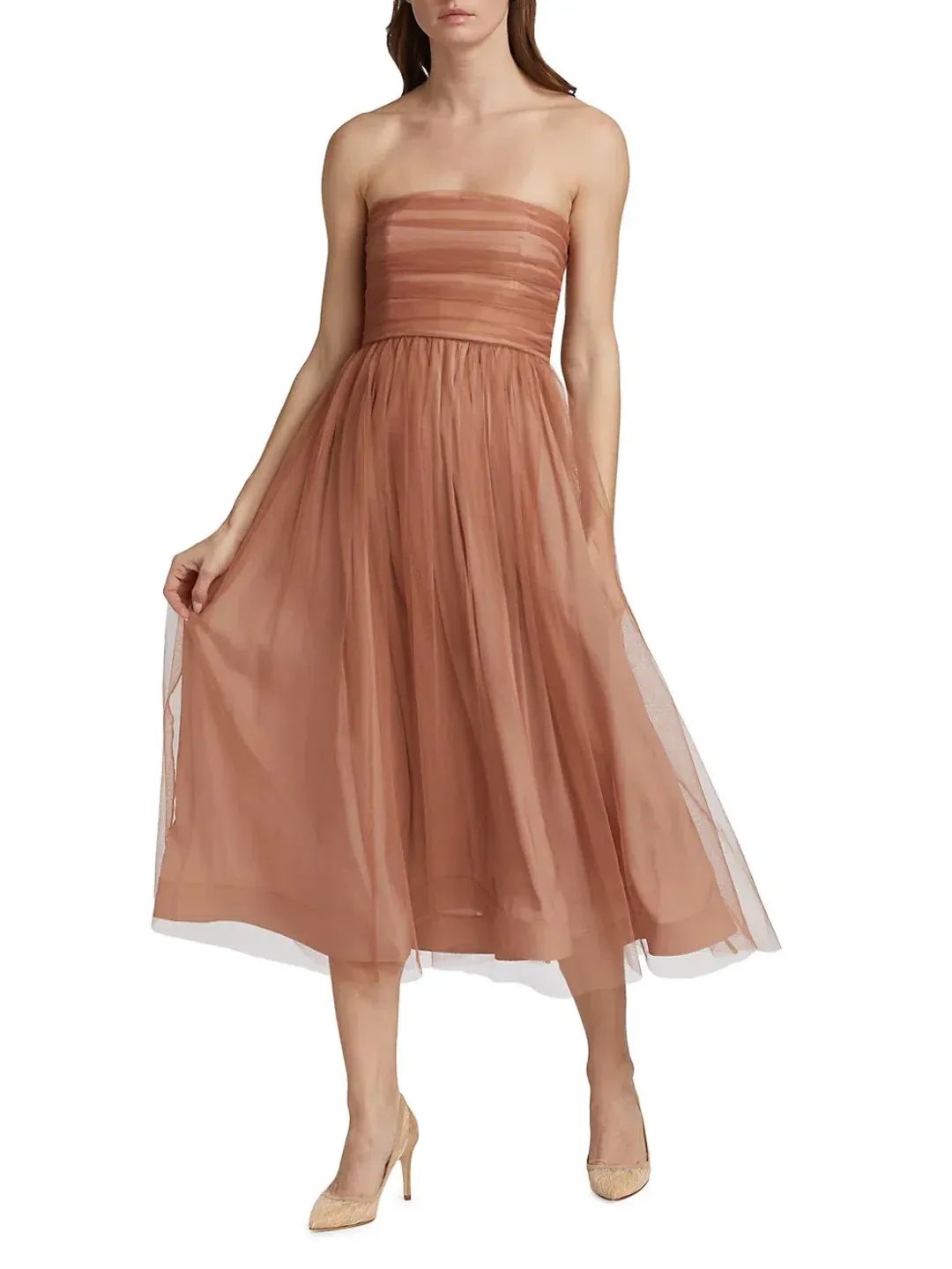 Zimmermann Tulle Strapless Midi Dress in Lipstick Size 1/AU 10 for rent on The Volte - main image