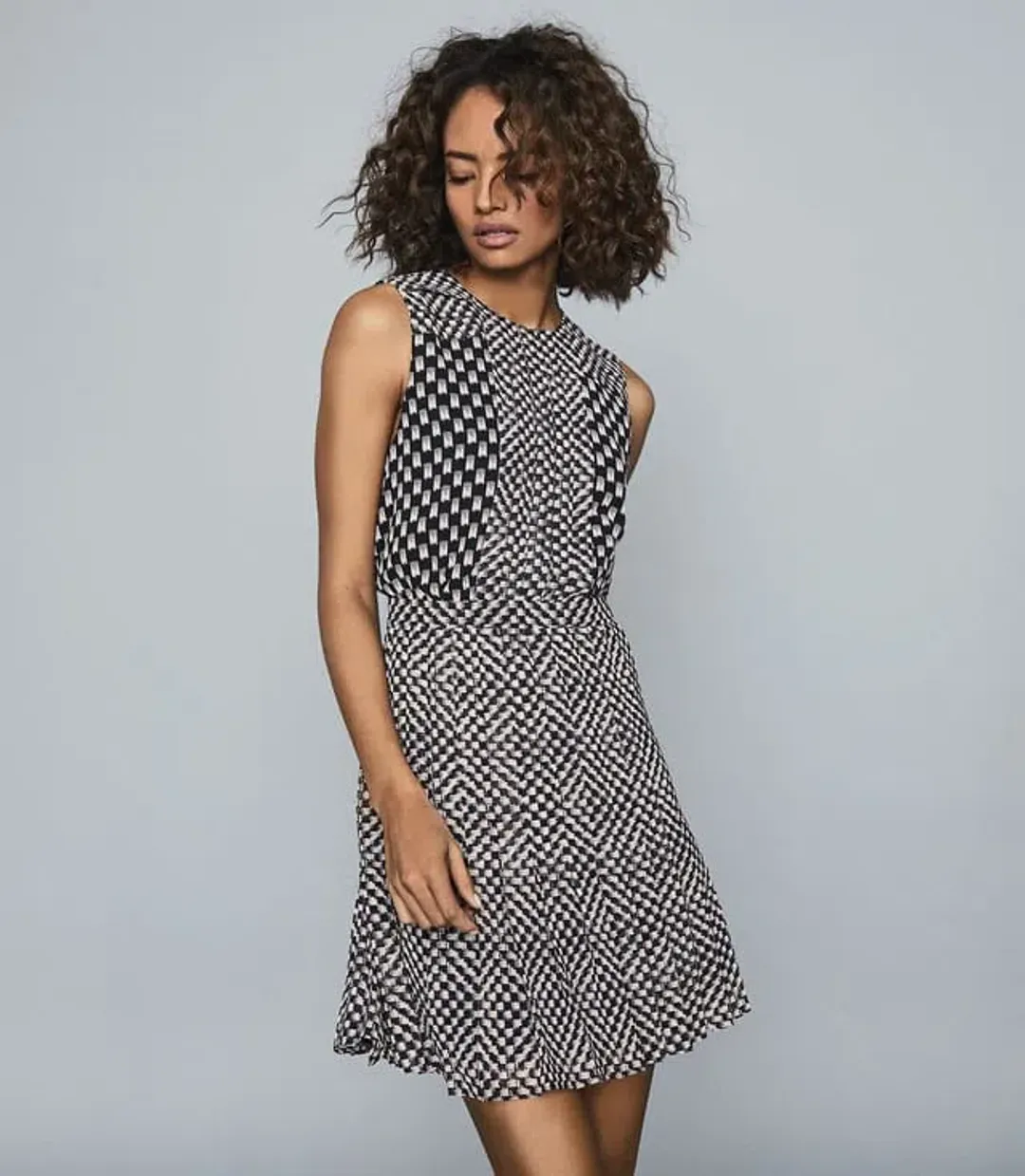 Reiss Nancy Mini Dress Black Print Size 8 for rent on The Volte - main image