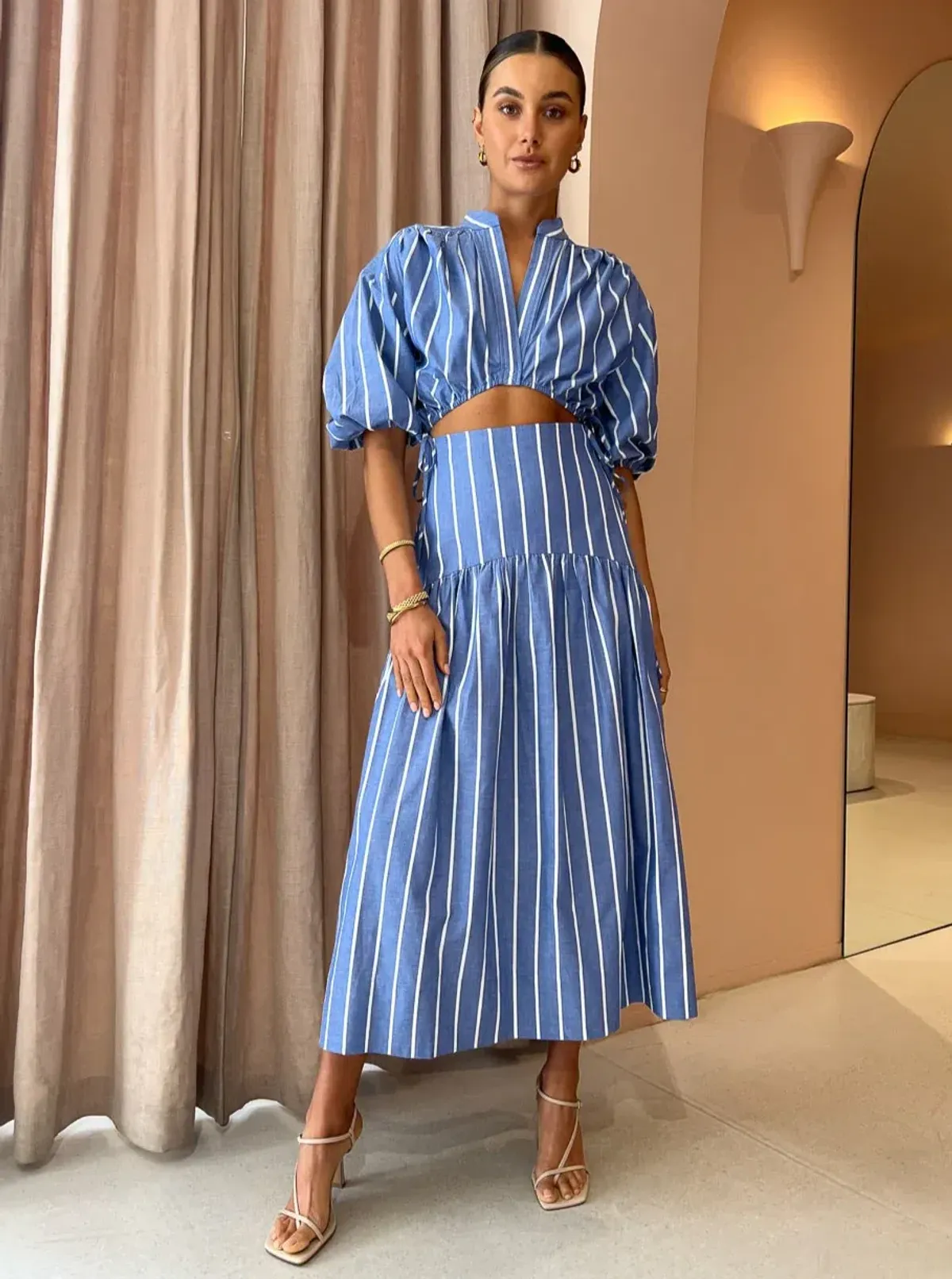 Shona Joy Kimberly Deconstructed Midi Dress In Chambray Blue Size AU 8 - Image 5