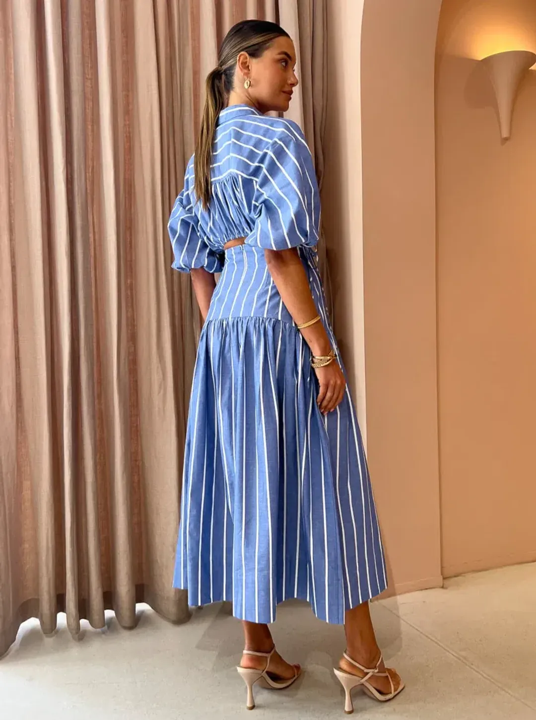 Shona Joy Kimberly Deconstructed Midi Dress In Chambray Blue Size AU 8 for rent on The Volte - main image