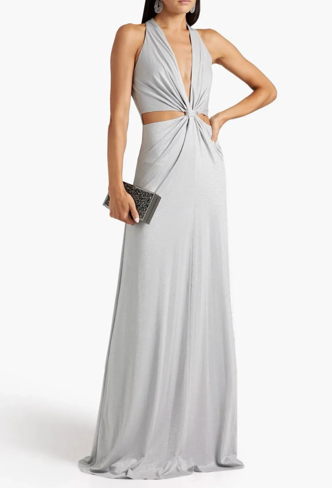 Halston twisted cutout metallic gown Grey Size AU 6 for rent on The Volte - main image