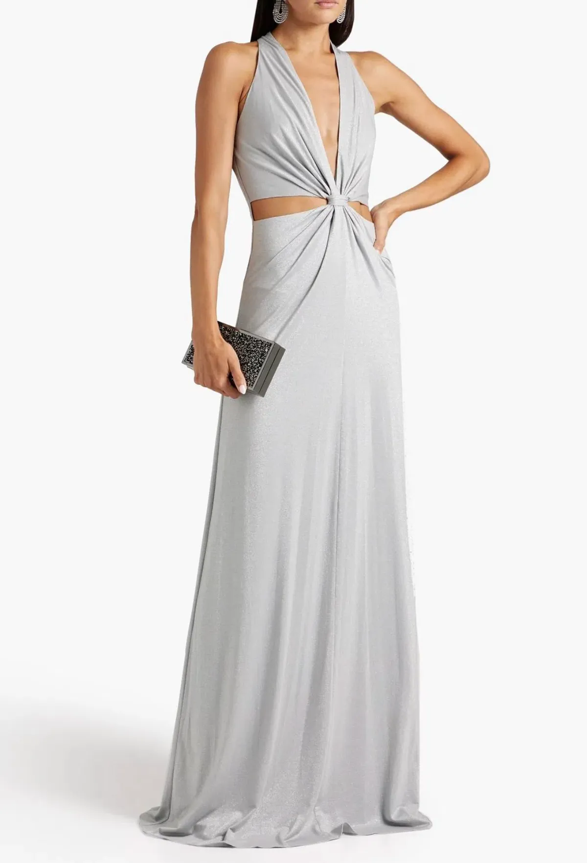 Halston twisted cutout metallic gown Grey Size AU 6 - Image 1